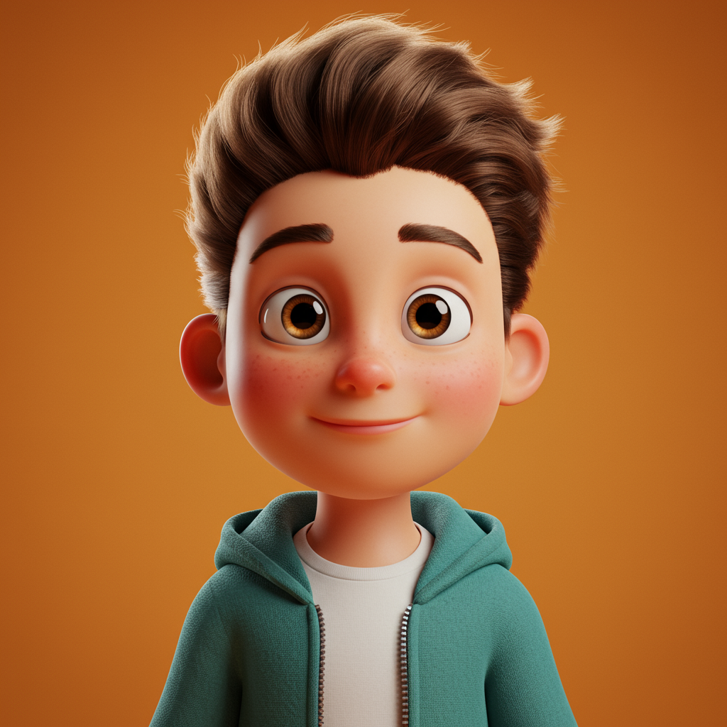 Cute 3D Cartoon Boy Smiling With Freckles And Hoodie