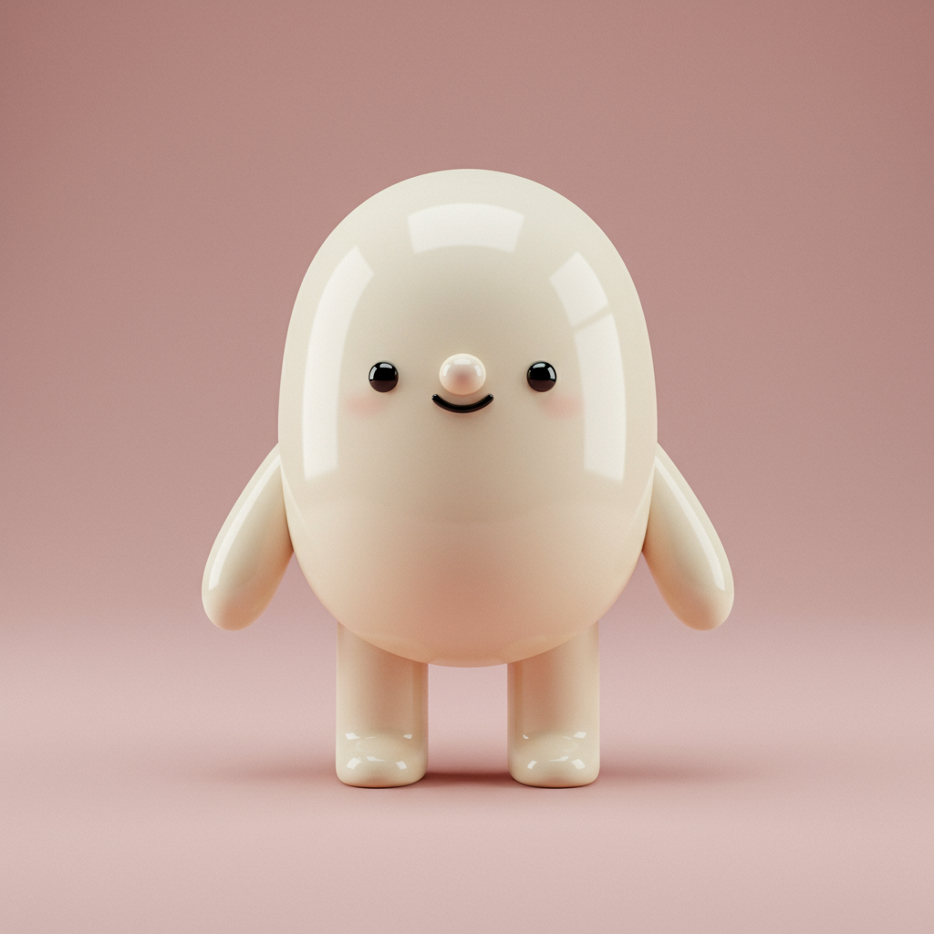 Cute 3D Cartoon Character With Happy Face On Pink Background