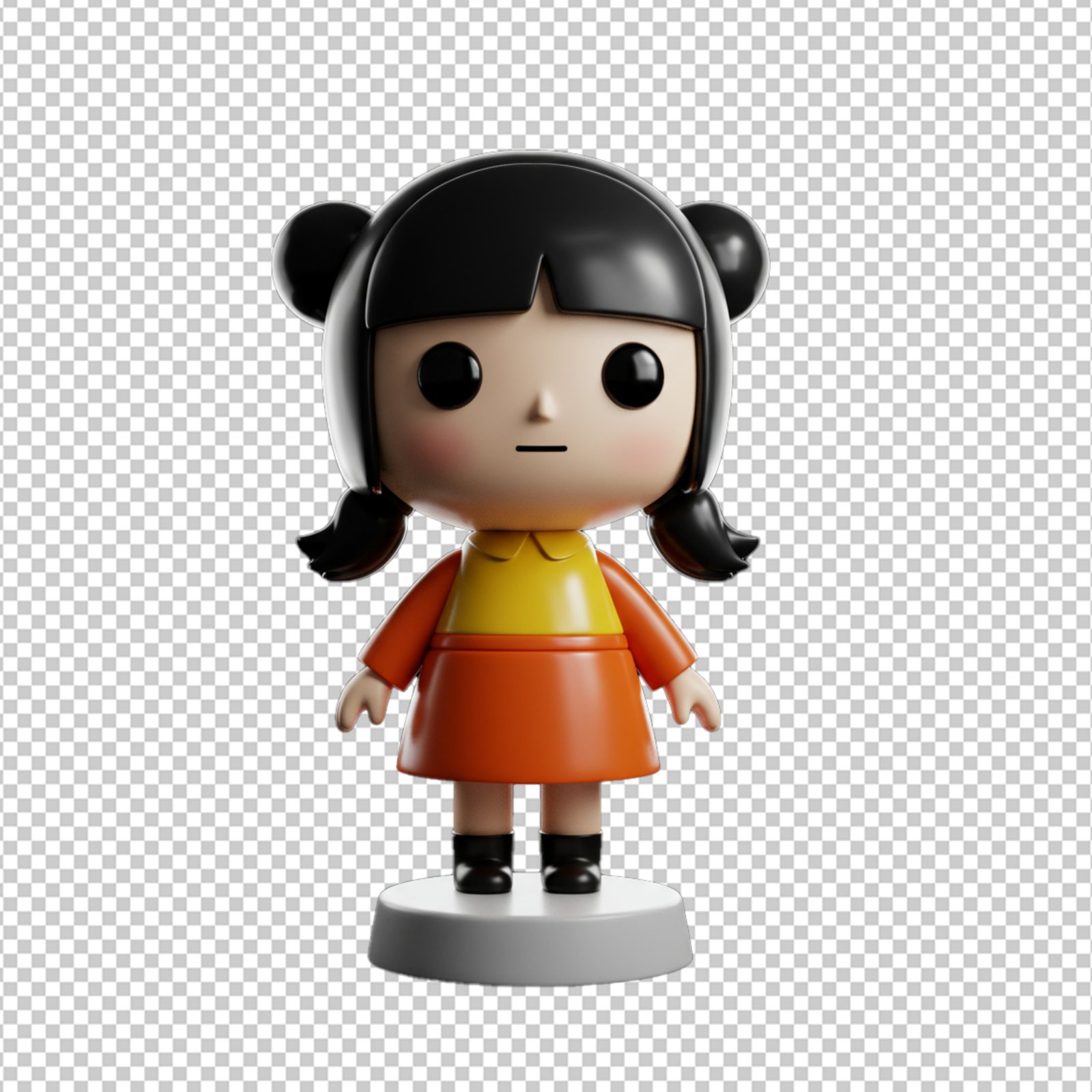 Cute 3D Cartoon Girl Figure Isolated On Transparent Background