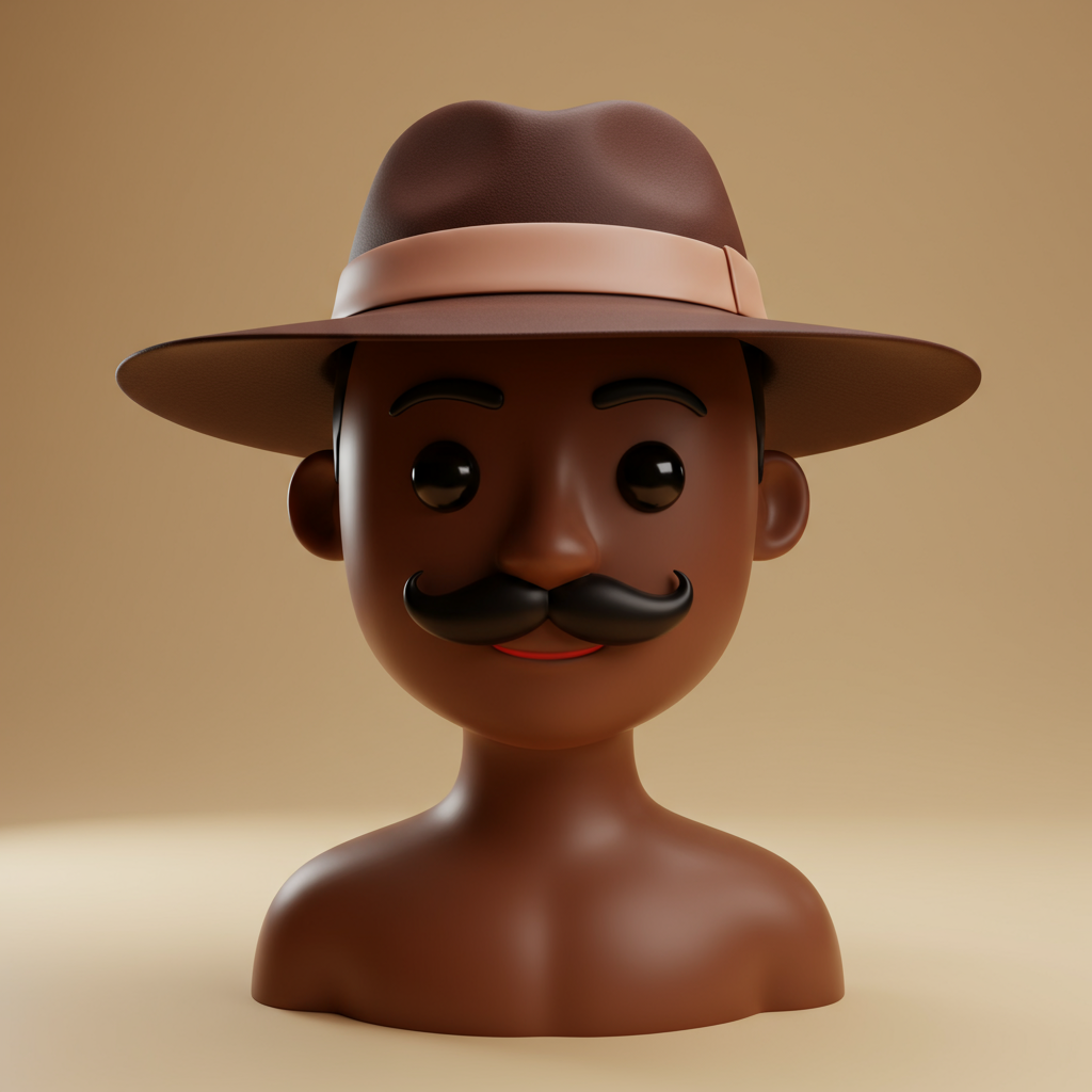 Cute 3D Cartoon Man Character With Mustache And Fedora Hat