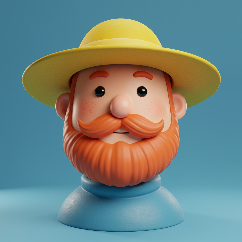 Cute 3D Cartoon Man Character With Orange Beard And Yellow Hat
