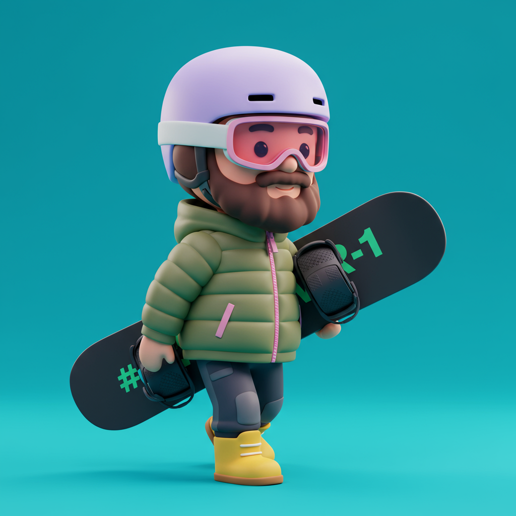 Cute 3D Cartoon Snowboarder Character Ready For Winter Sports