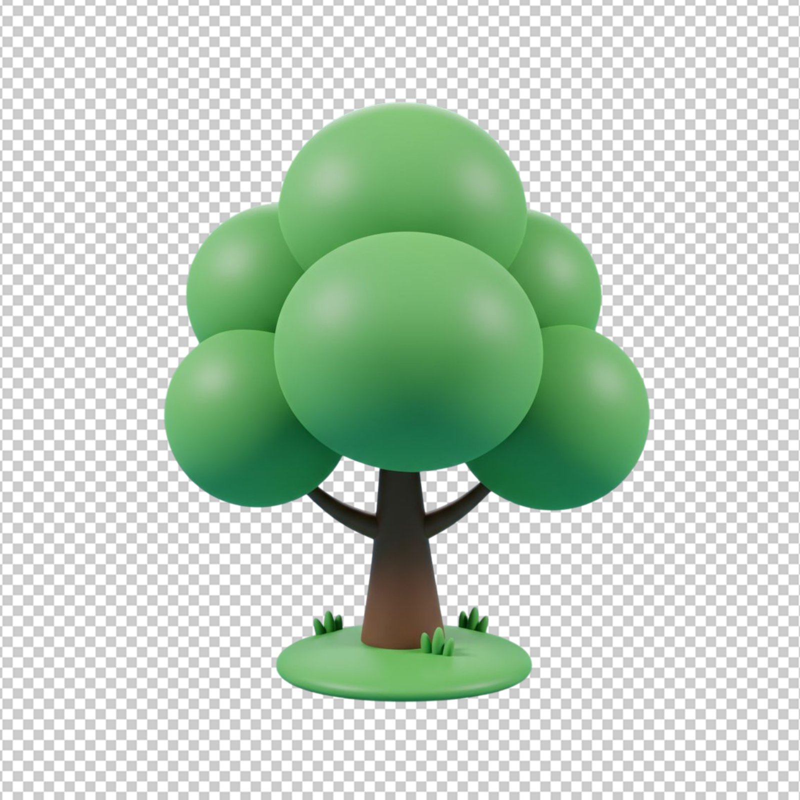 Cute 3D Cartoon Tree Isolated On Transparent Background