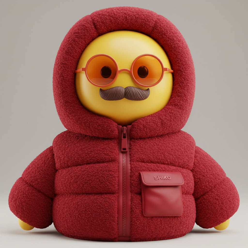 Cute 3D Emoji Character In Red Puffy Winter Jacket