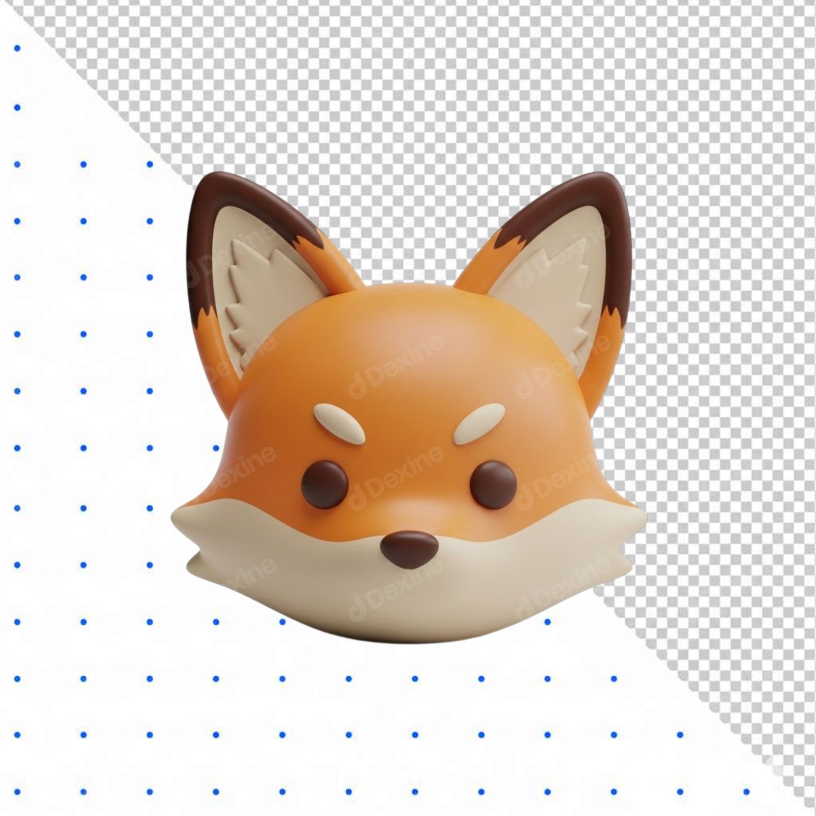 Cute 3D Fox Head Isolated PNG Icon On Transparent Background