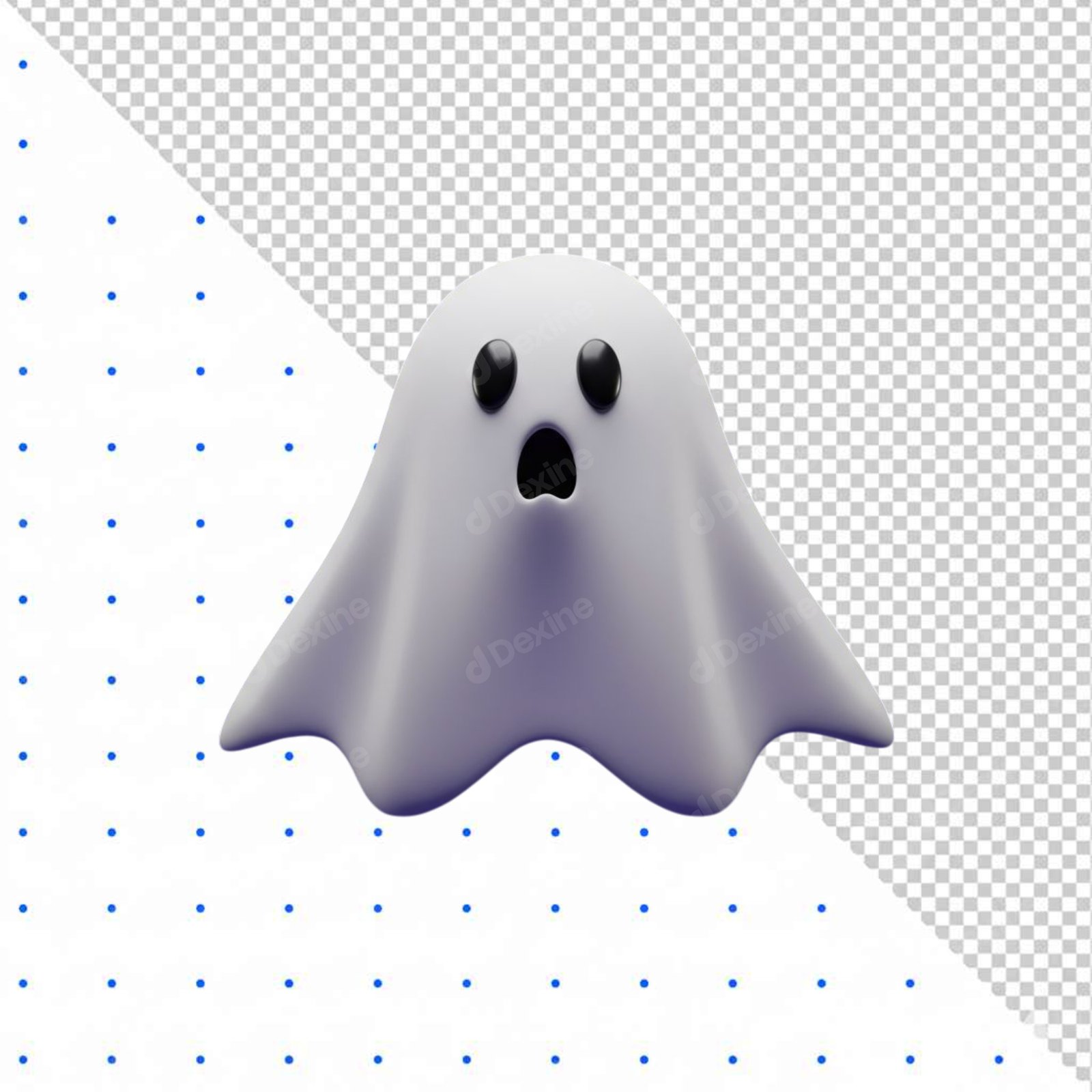 Cute 3D Ghost Emoji Surprised Expression Transparent Background PNG