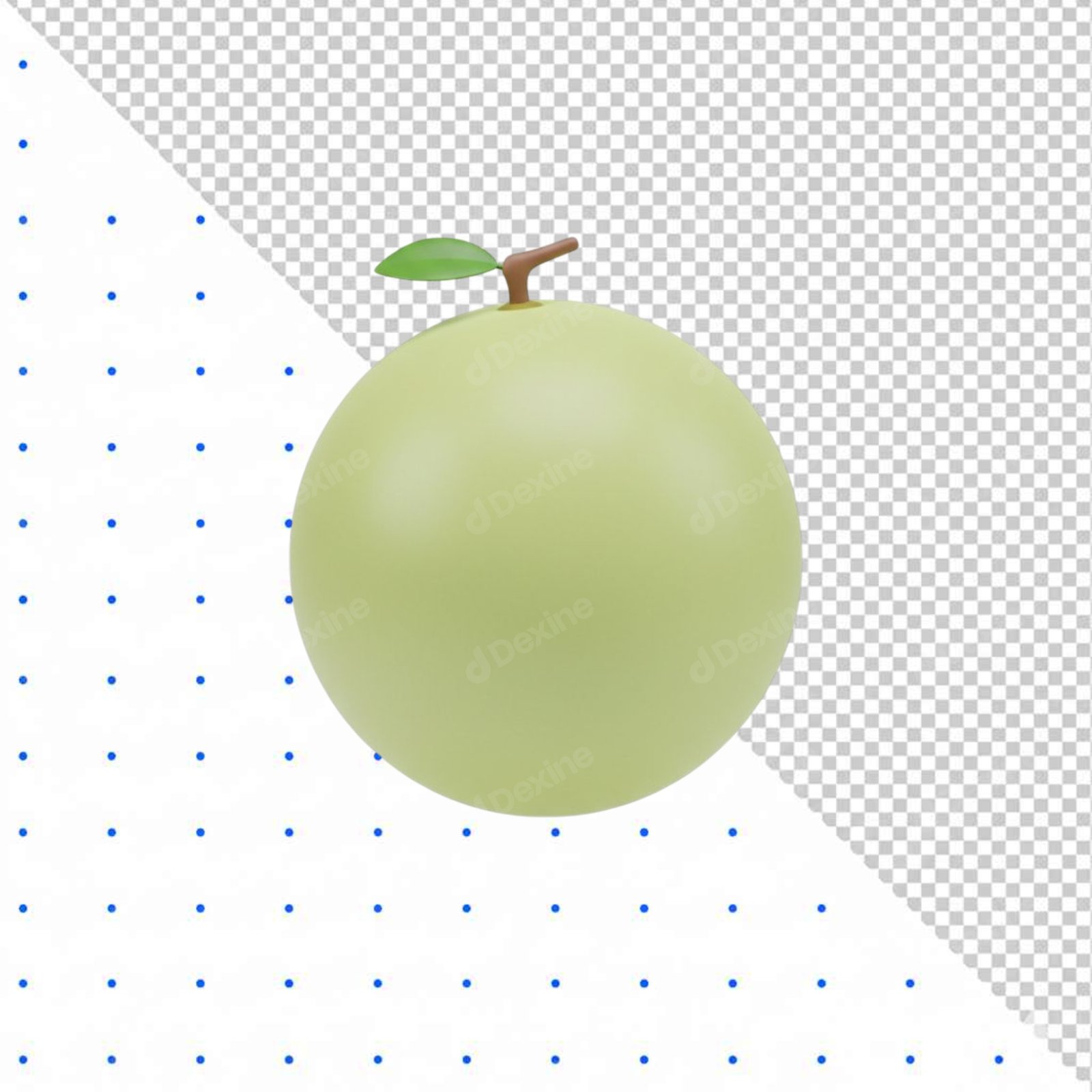 Cute 3D Honeydew Melon Fruit Isolated PNG With Transparent Background