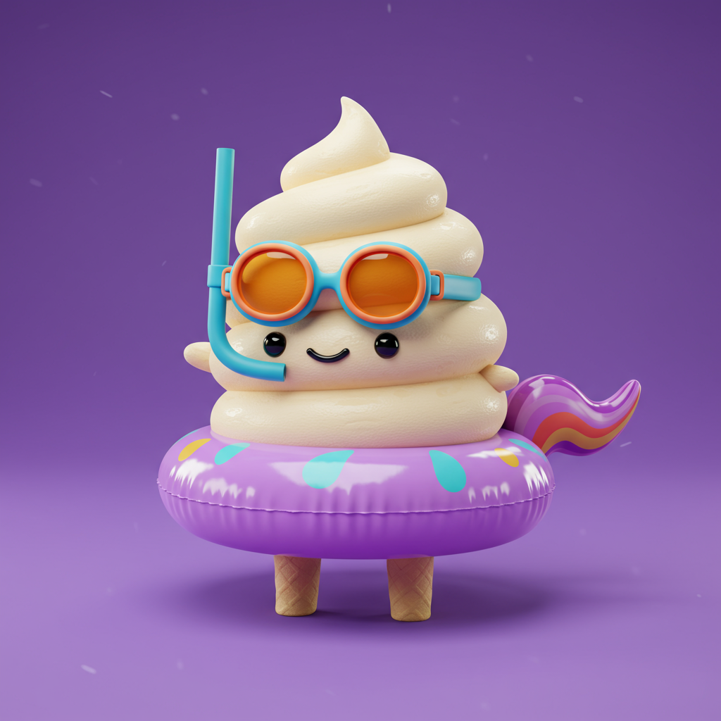 Cute 3D Ice Cream Character Ready For Summer Vacation