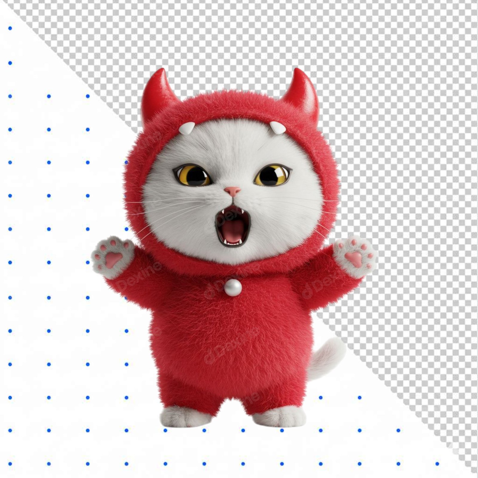 Cute 3D Kitten In Red Devil Costume Isolated On Transparent Background