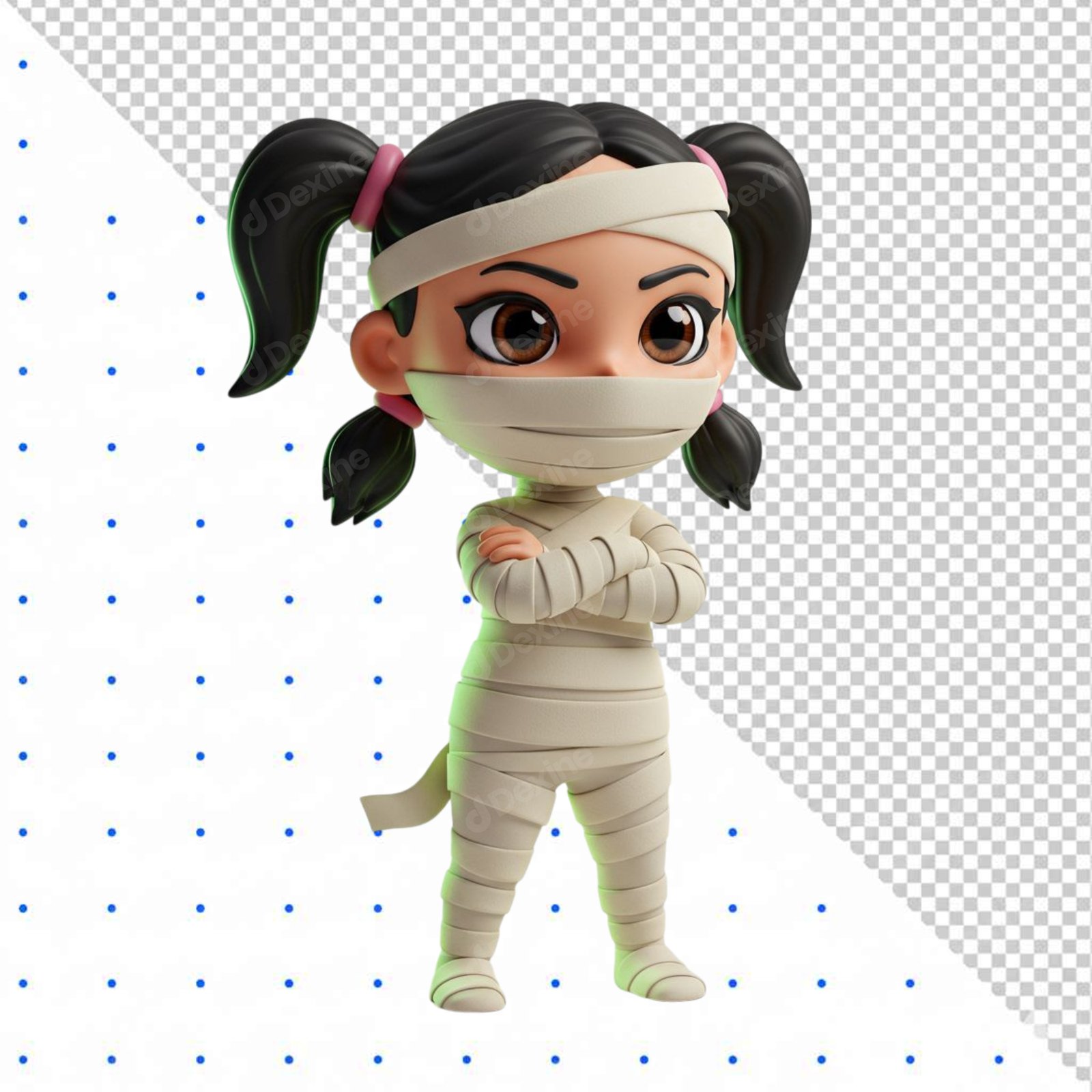 Cute 3D Mummy Girl Character With Pigtails Isolated PNG