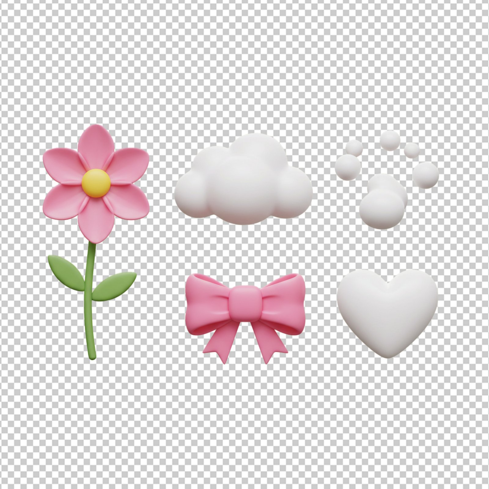 Cute 3D Rendered Design Elements PNG Set With Transparent Background