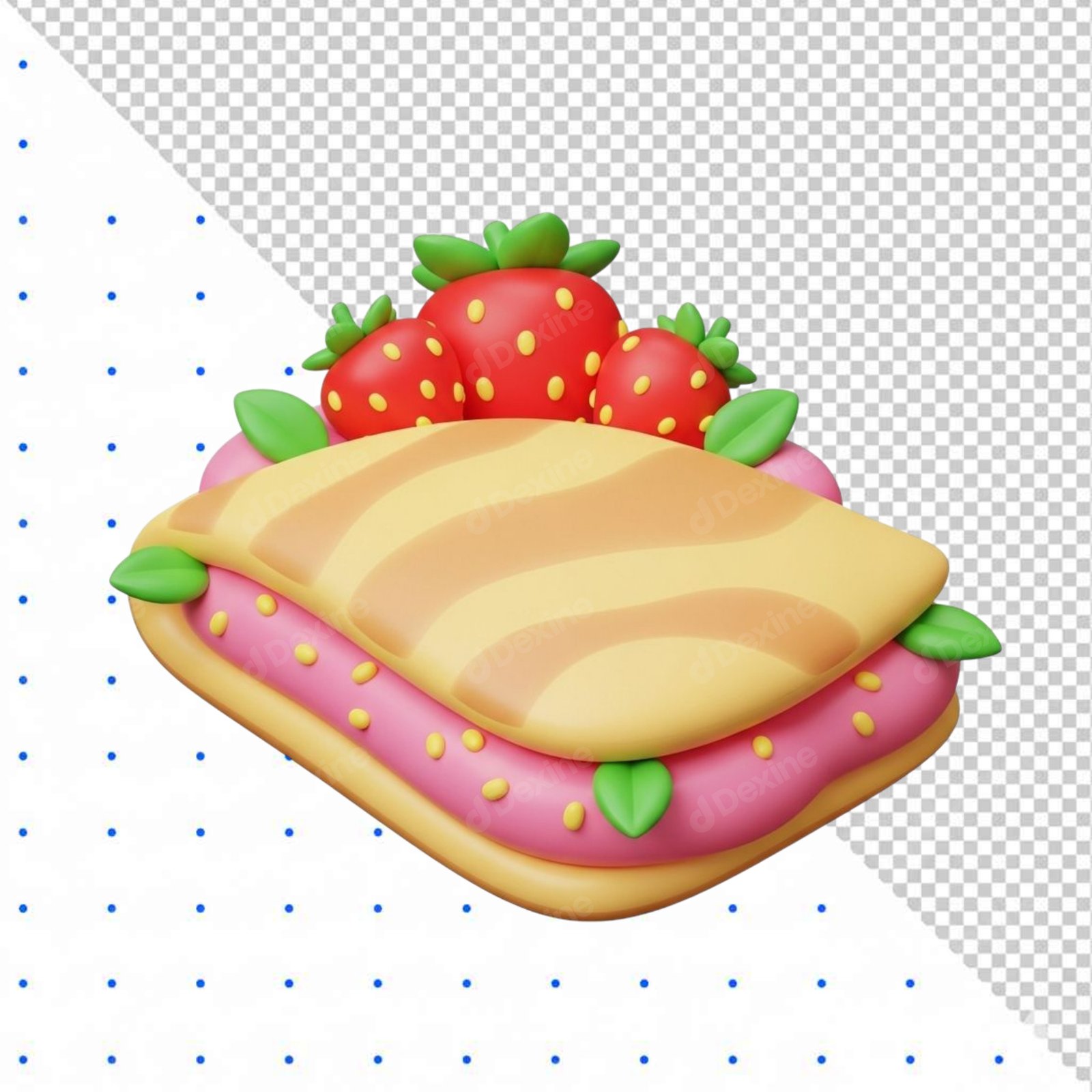Cute 3D Strawberry Dessert Sandwich PNG Isolated On Transparent Background