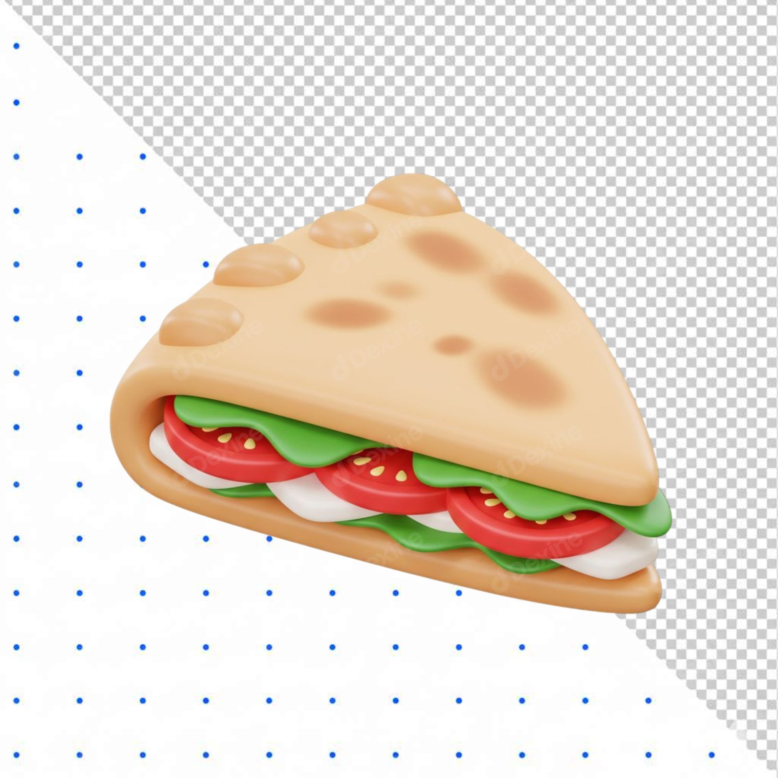 Cute 3D Triangle Sandwich Or Quesadilla Cutout Isolated PNG