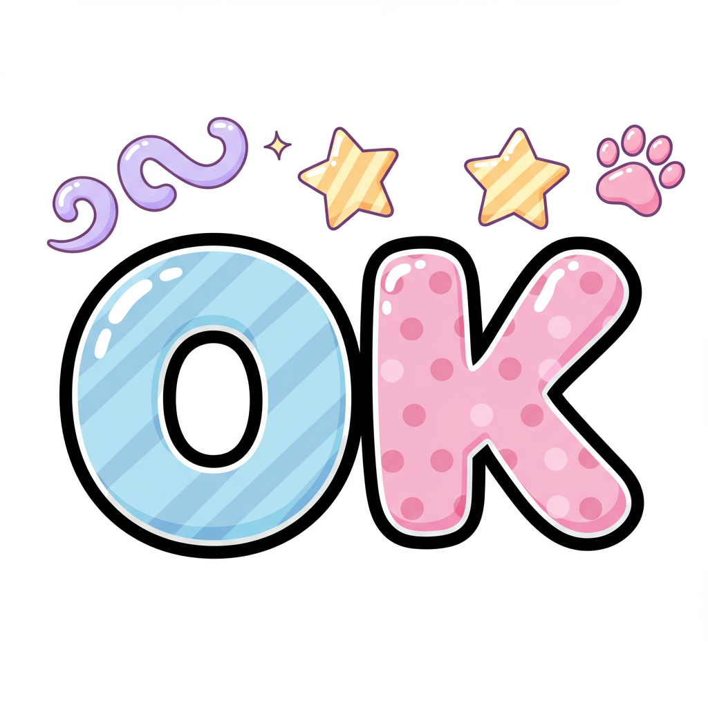 Cute Bubbly OK Text With Stars And Paw Print