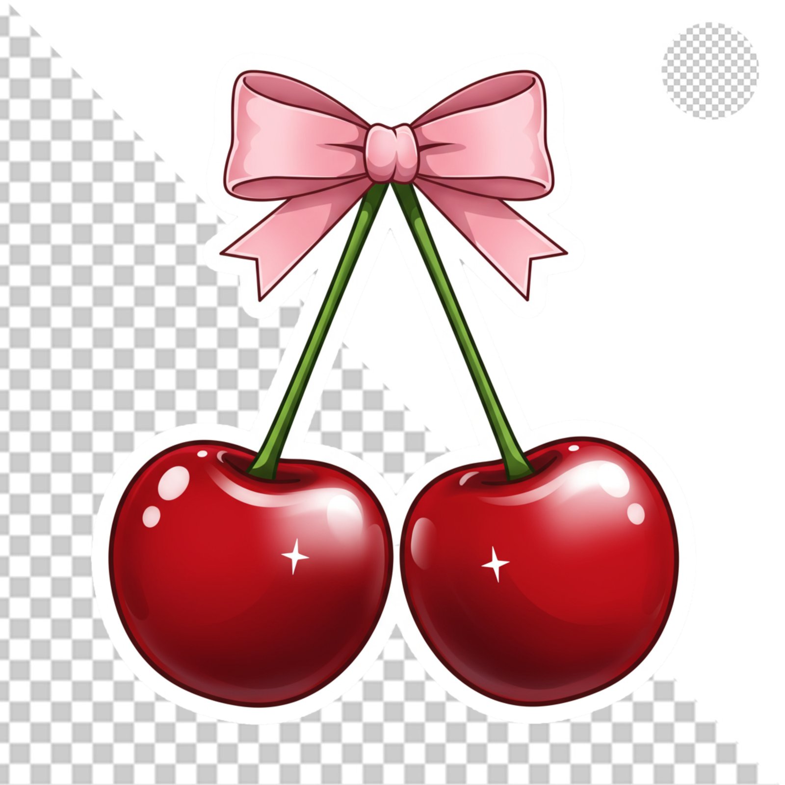 Cute Cartoon Cherries With Pink Bow Sticker Transparent PNG