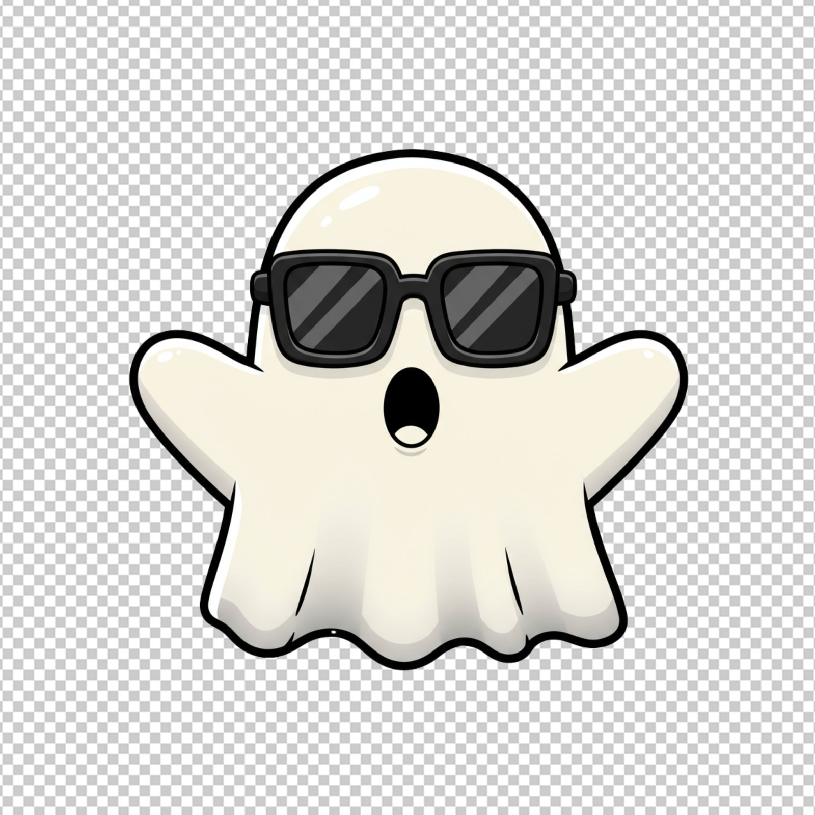Cute Cartoon Ghost With Sunglasses And Open Mouth Isolated Transparent PNG