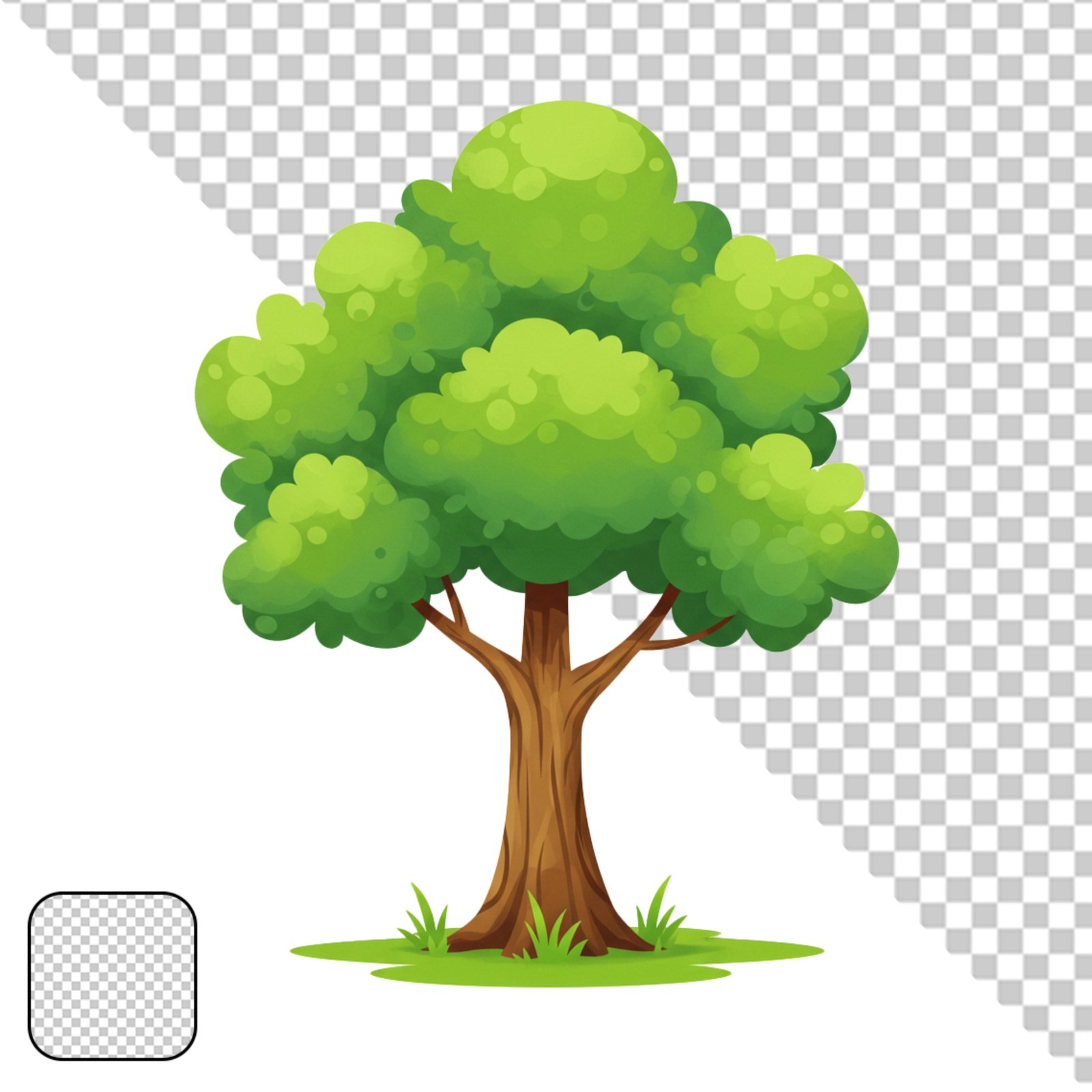 Cute Cartoon Green Tree Isolated With Transparent Background