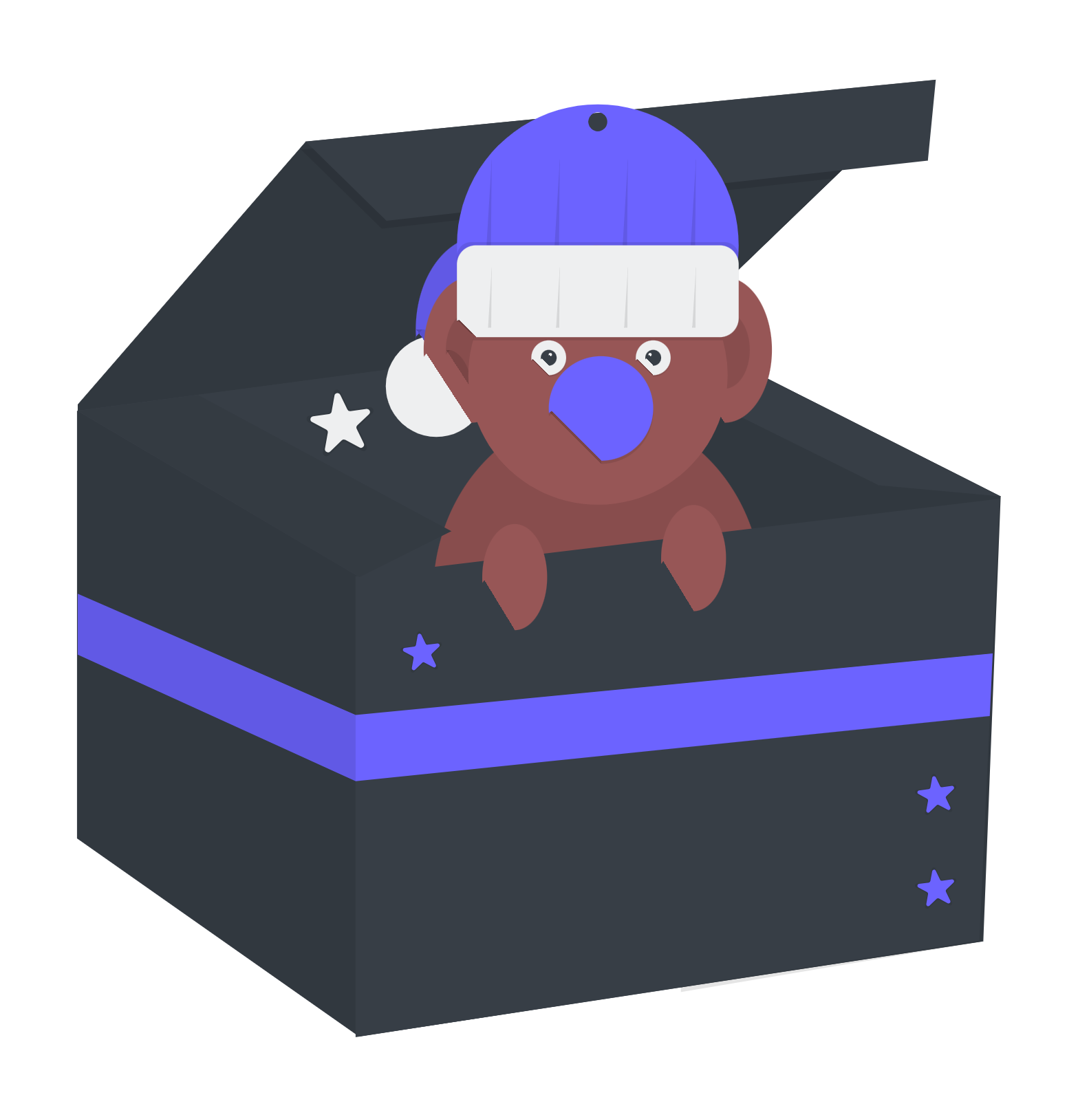 Cute Flat Minimalist Character Peeking From Gift Box With Winter Hat