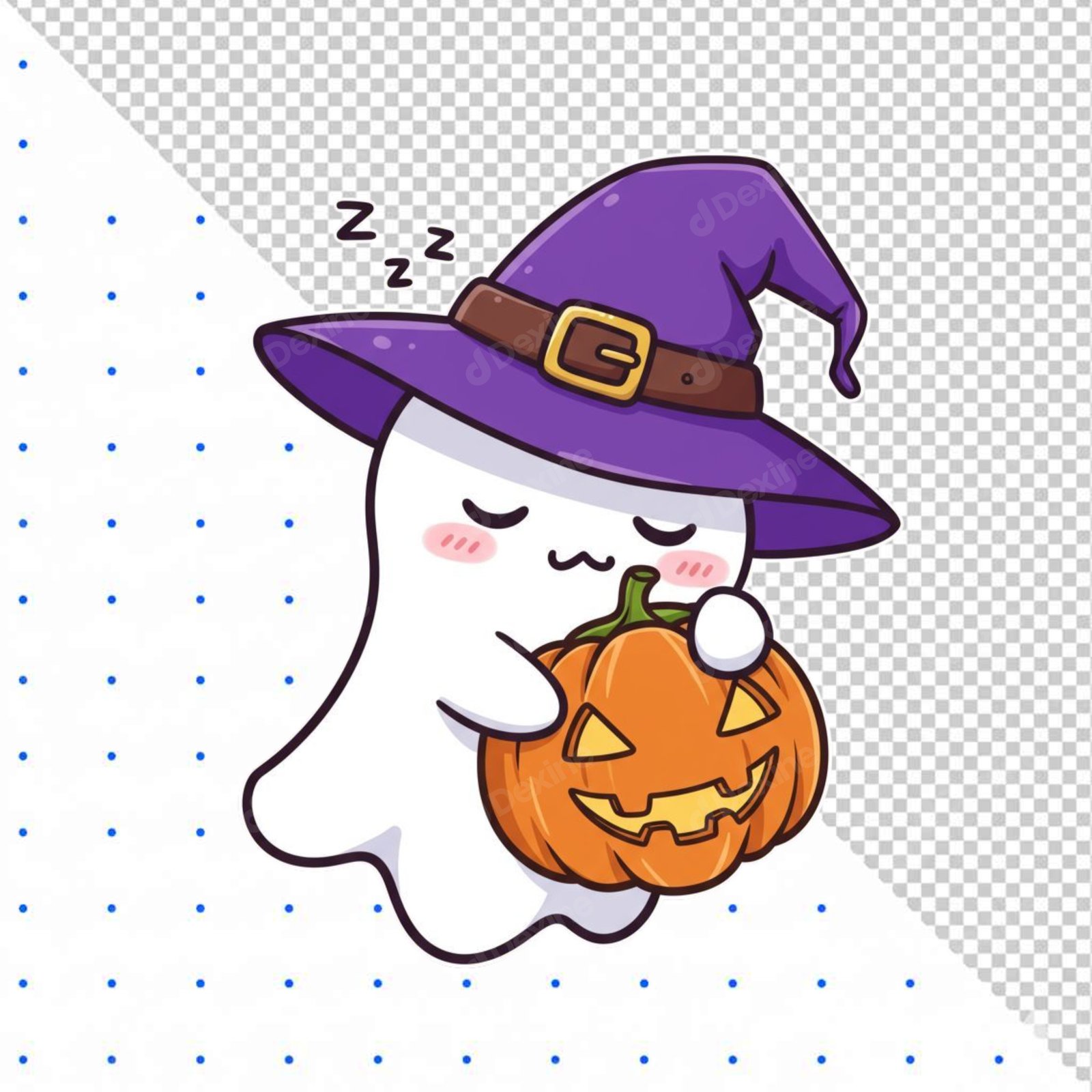 Cute Halloween Ghost Sleeping With Pumpkin Transparent Sticker