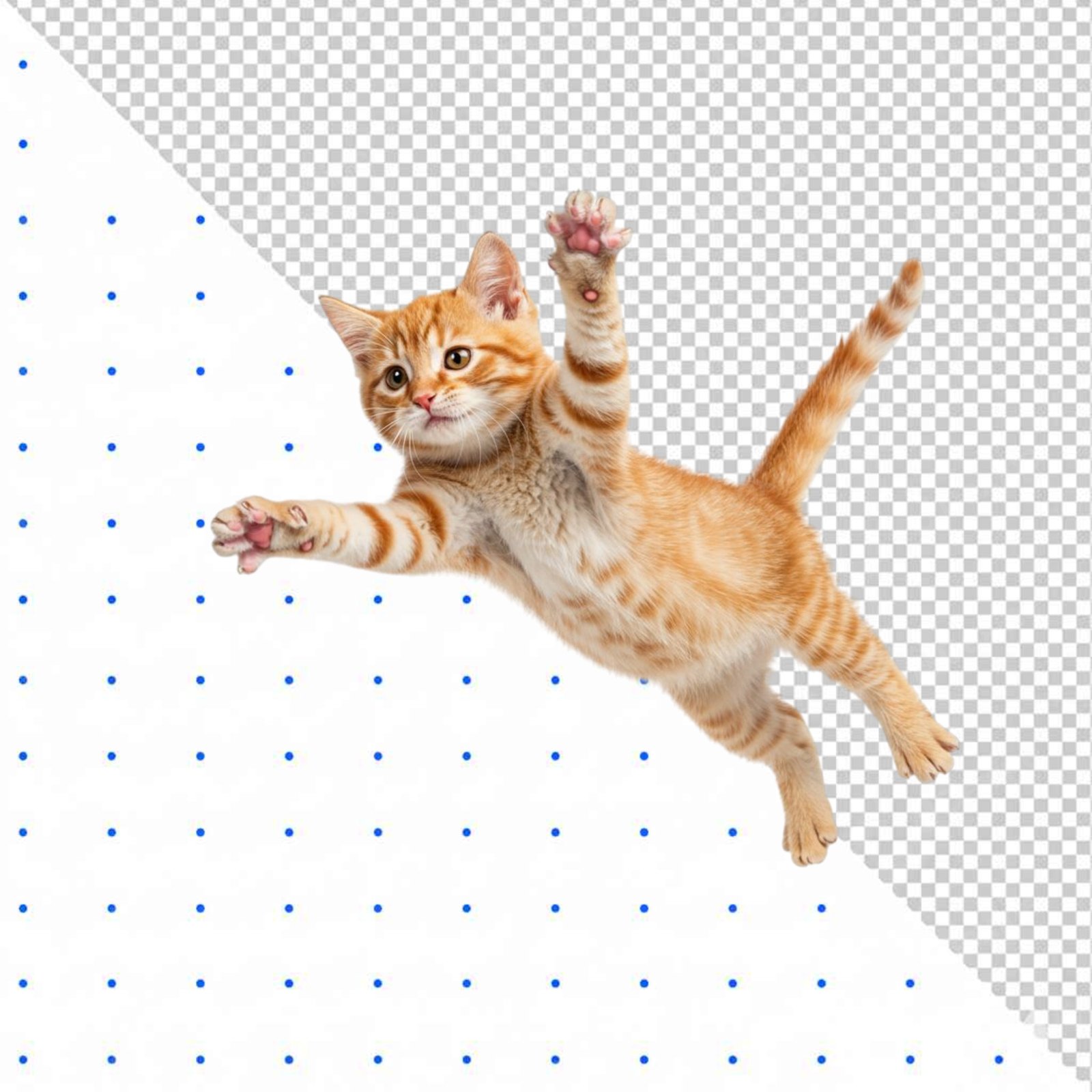Cute Orange Tabby Kitten Jumping Mid Air Isolated On Transparent Background
