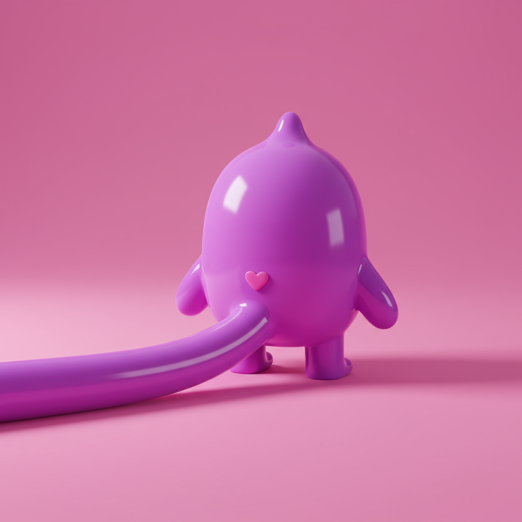 Cute Pink 3D Character With Heart On Back