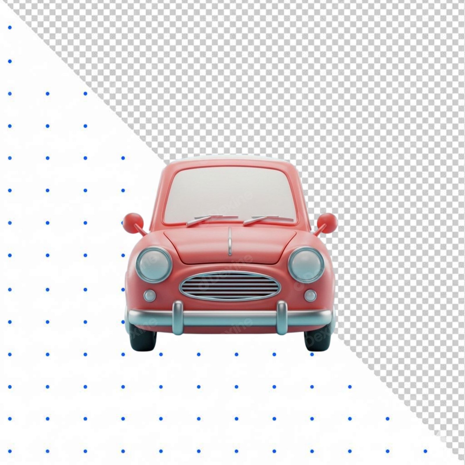 Cute Pink Retro Car 3D Render Isolated Transparent PNG Cutout