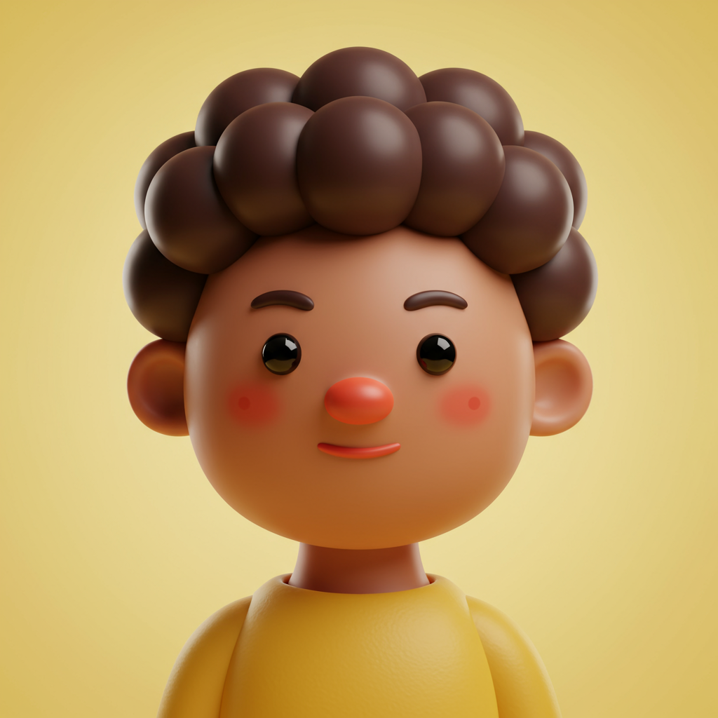 Cute Smiling 3D Cartoon Boy Character With Curly Hair
