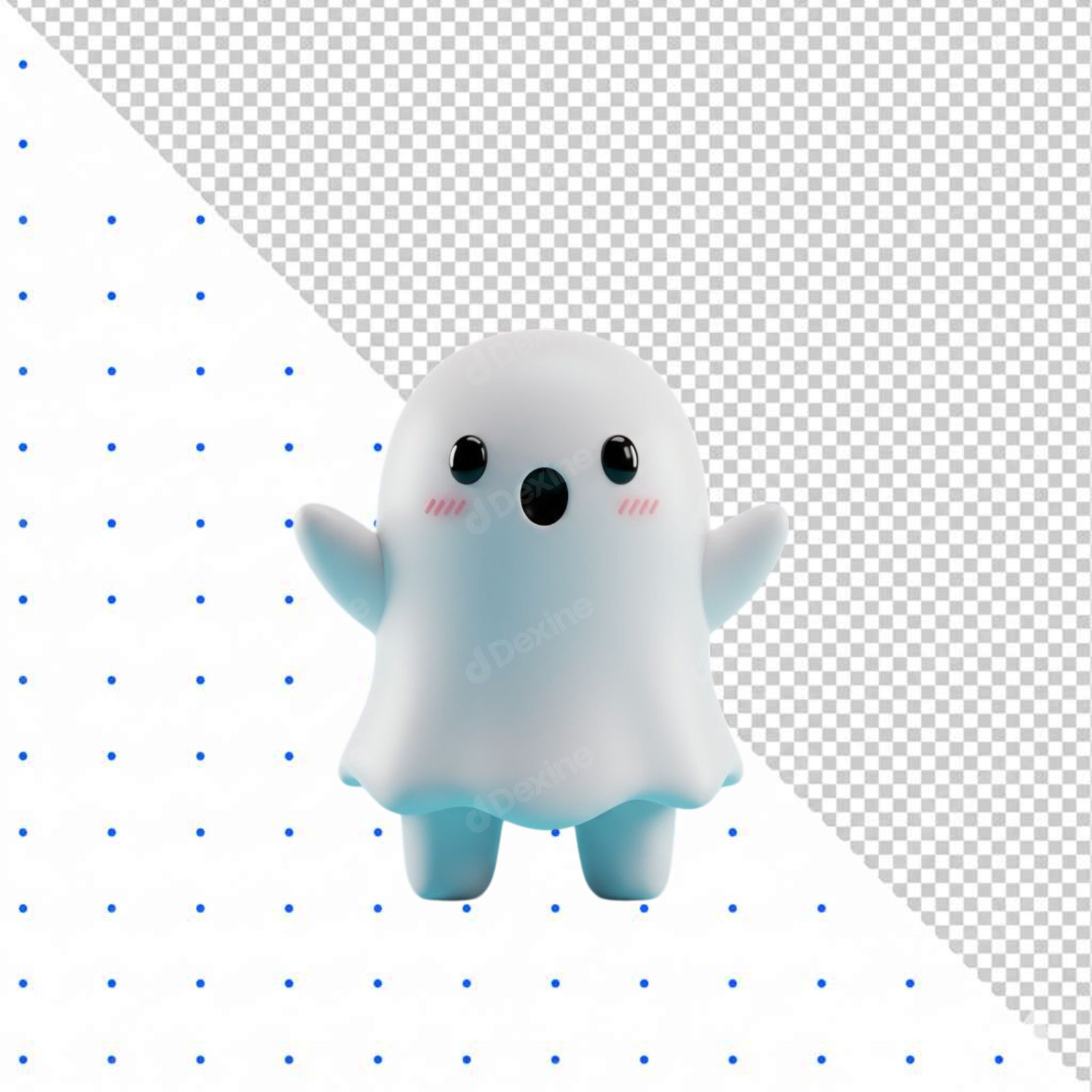 Cute Surprised 3D Ghost Character Isolated PNG For Halloween Design