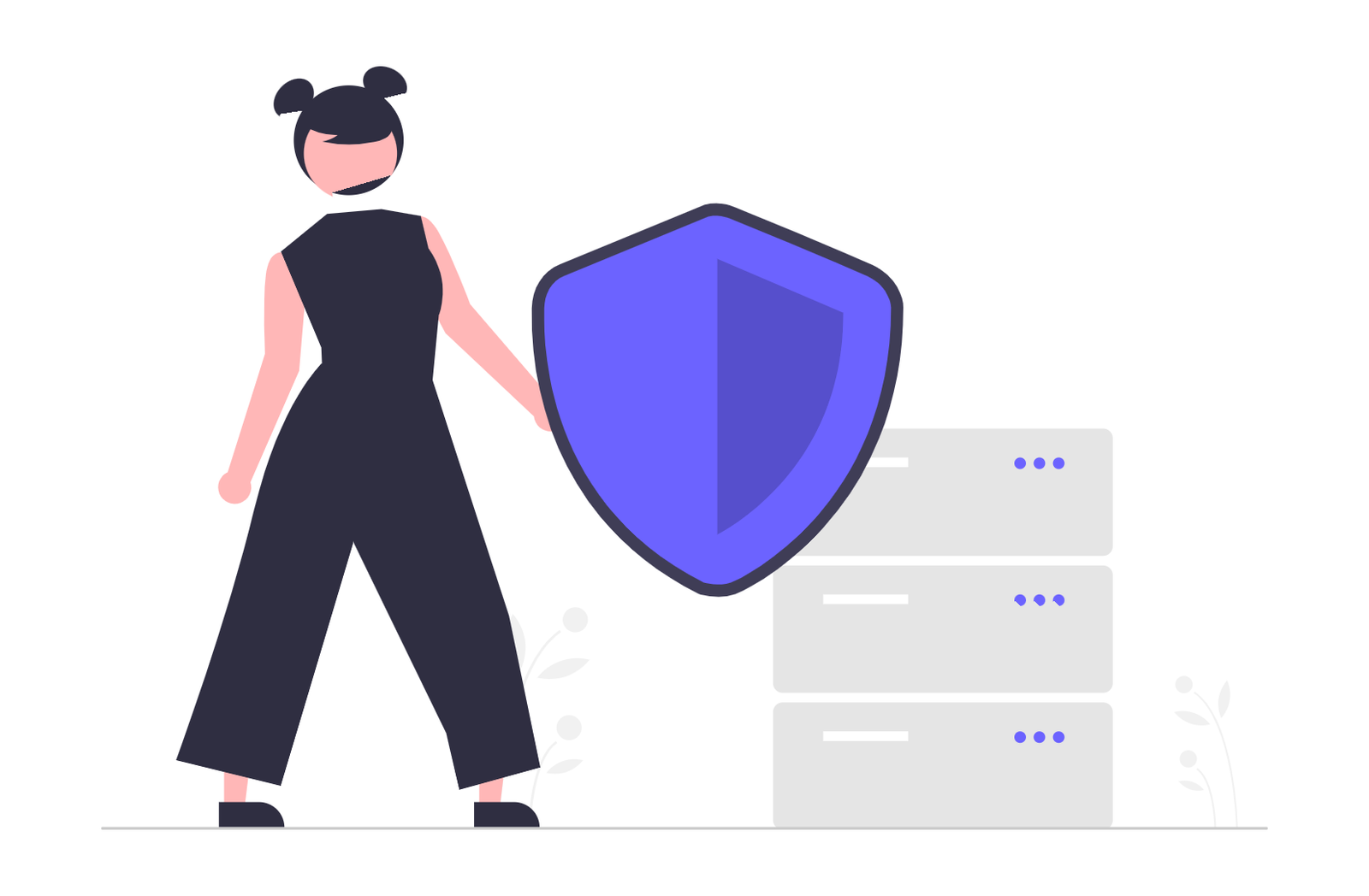 Data Security Illustration Woman Protecting Servers With A Shield In Flat Style