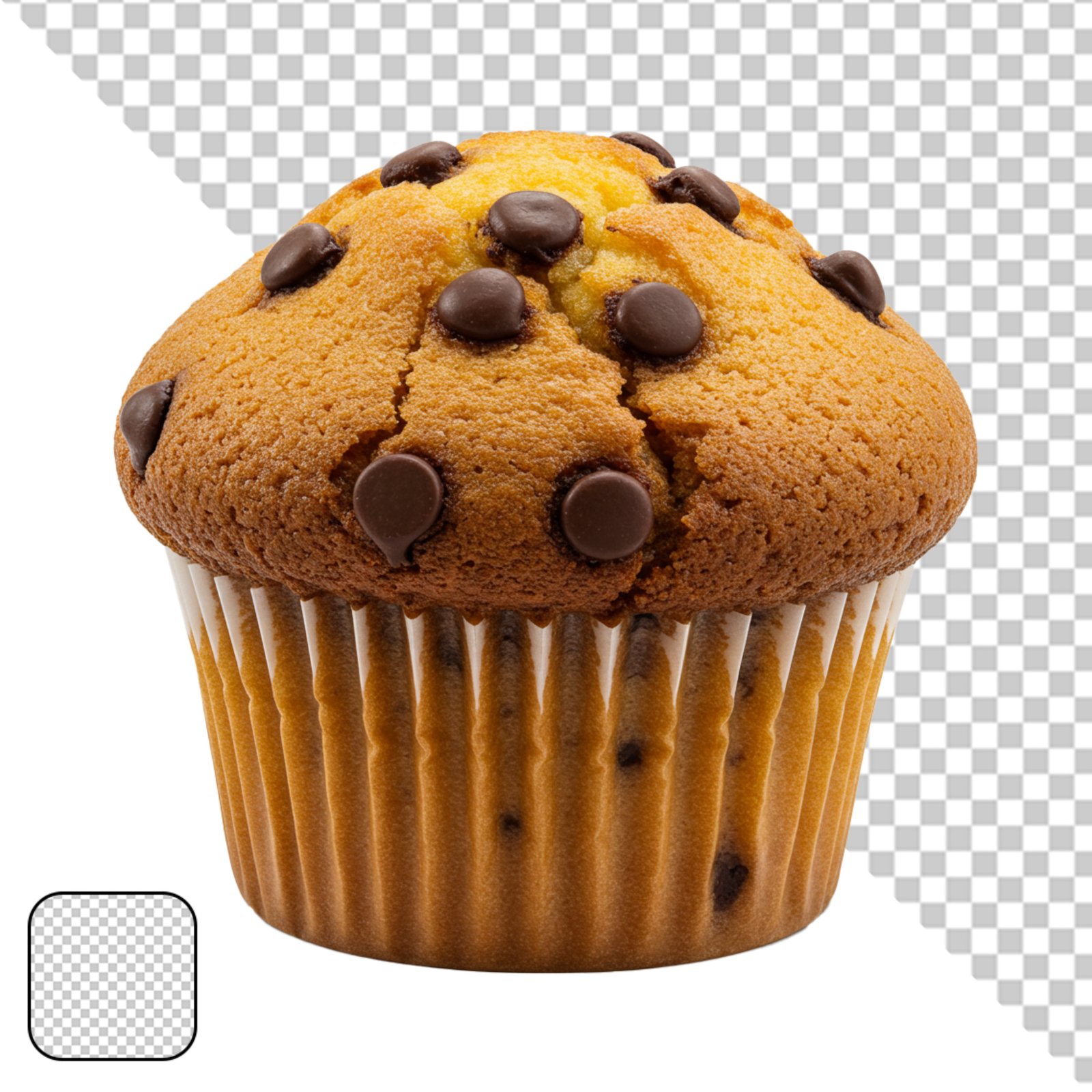 Delicious Chocolate Chip Muffin Isolated On Transparent Background For Bakery Design
