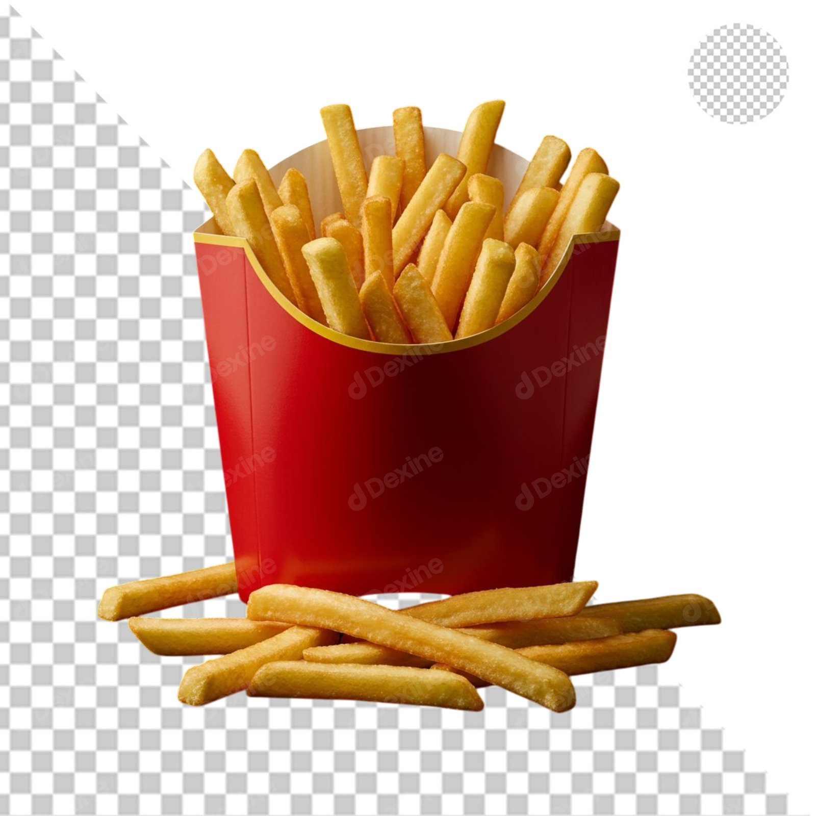 Delicious Golden French Fries In Red Box Isolated Transparent PNG