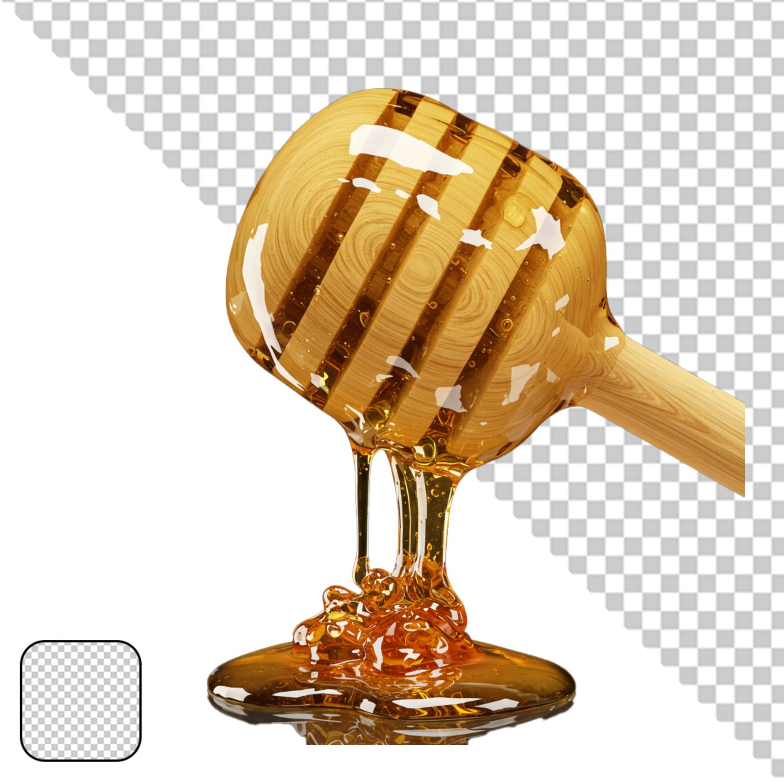 Delicious Golden Honey Dripping From Wooden Dipper Transparent PNG