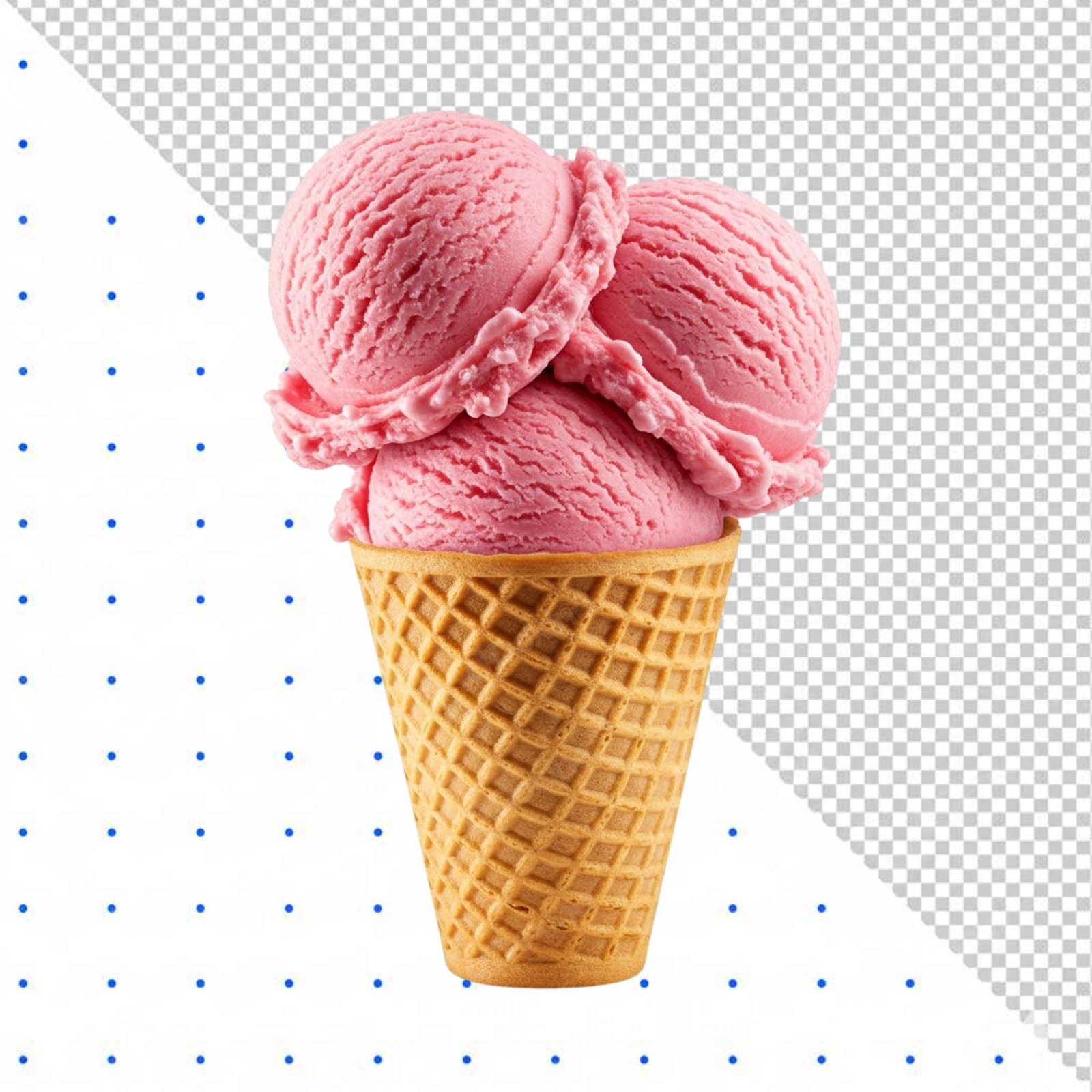 Delicious Pink Ice Cream Scoops In Waffle Cone With Transparent Background
