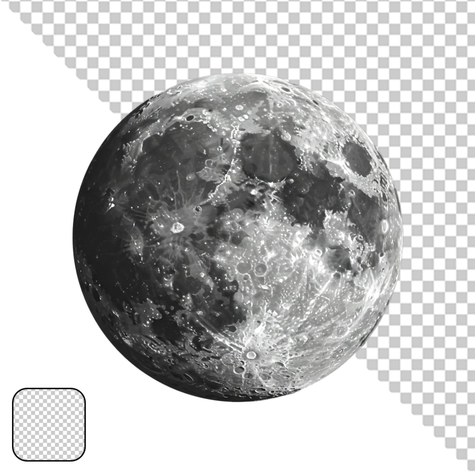 Detailed Grayscale Moon Cutout On Transparent Background
