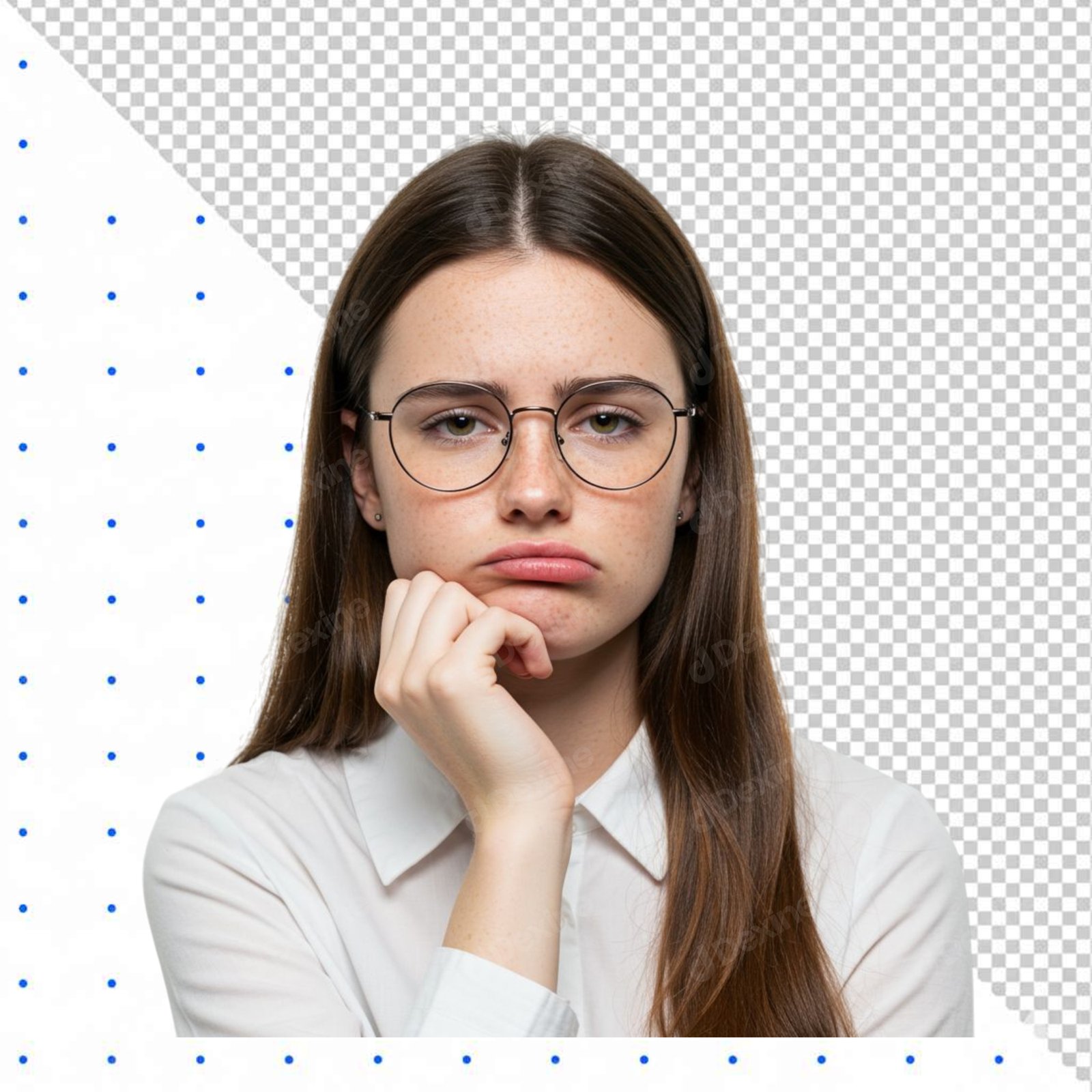 Disappointed Young Woman With Glasses Pouting Cutout PNG