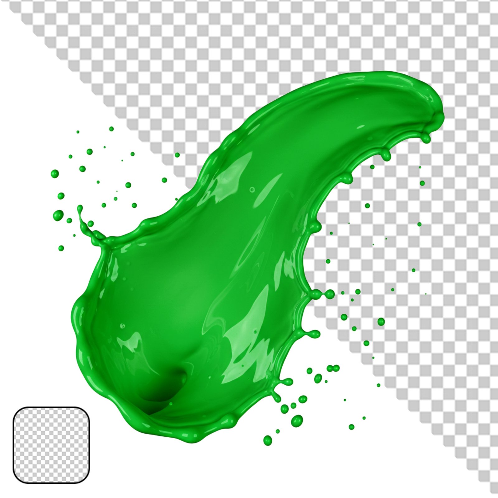 Dynamic Green Paint Splash Isolated With Transparent Background