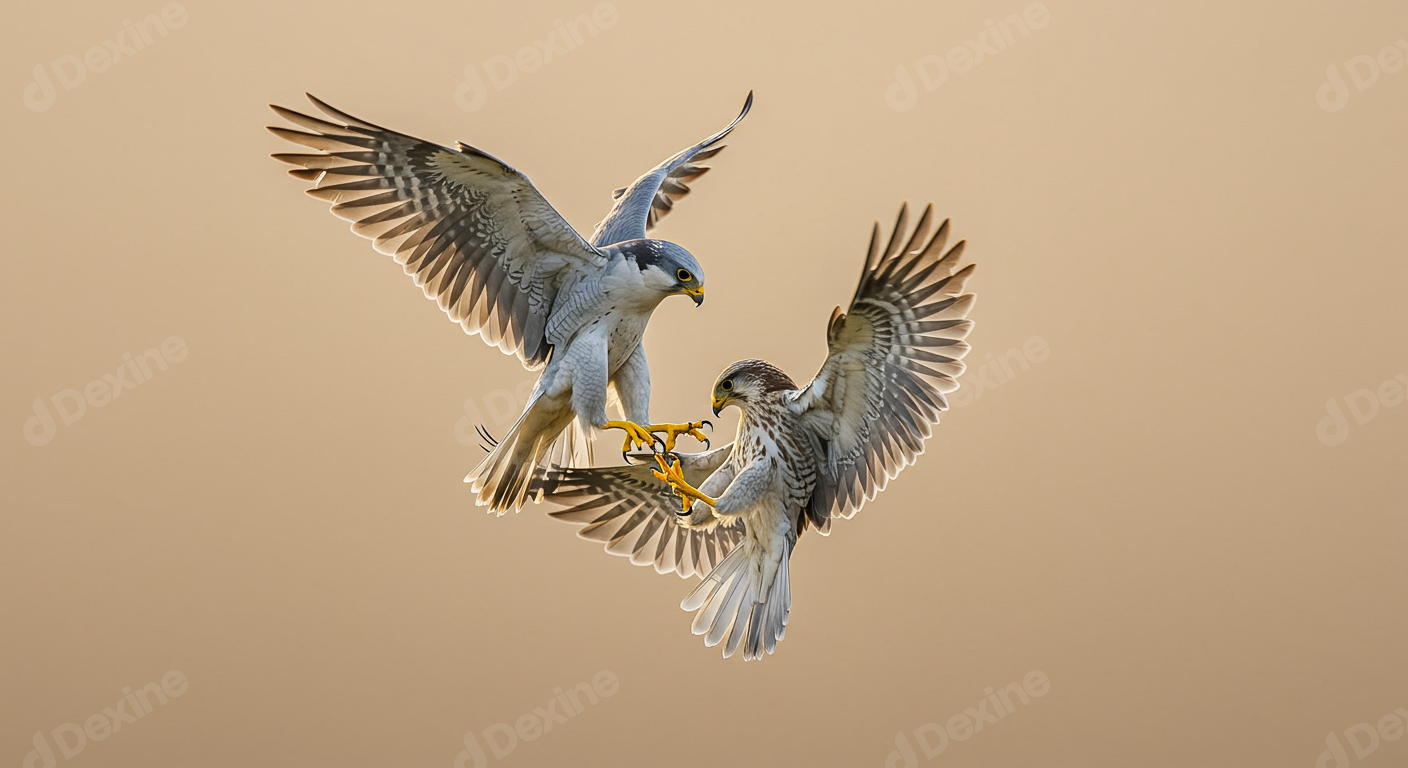 Dynamic Mid Air Interaction Of Two Majestic Falcons