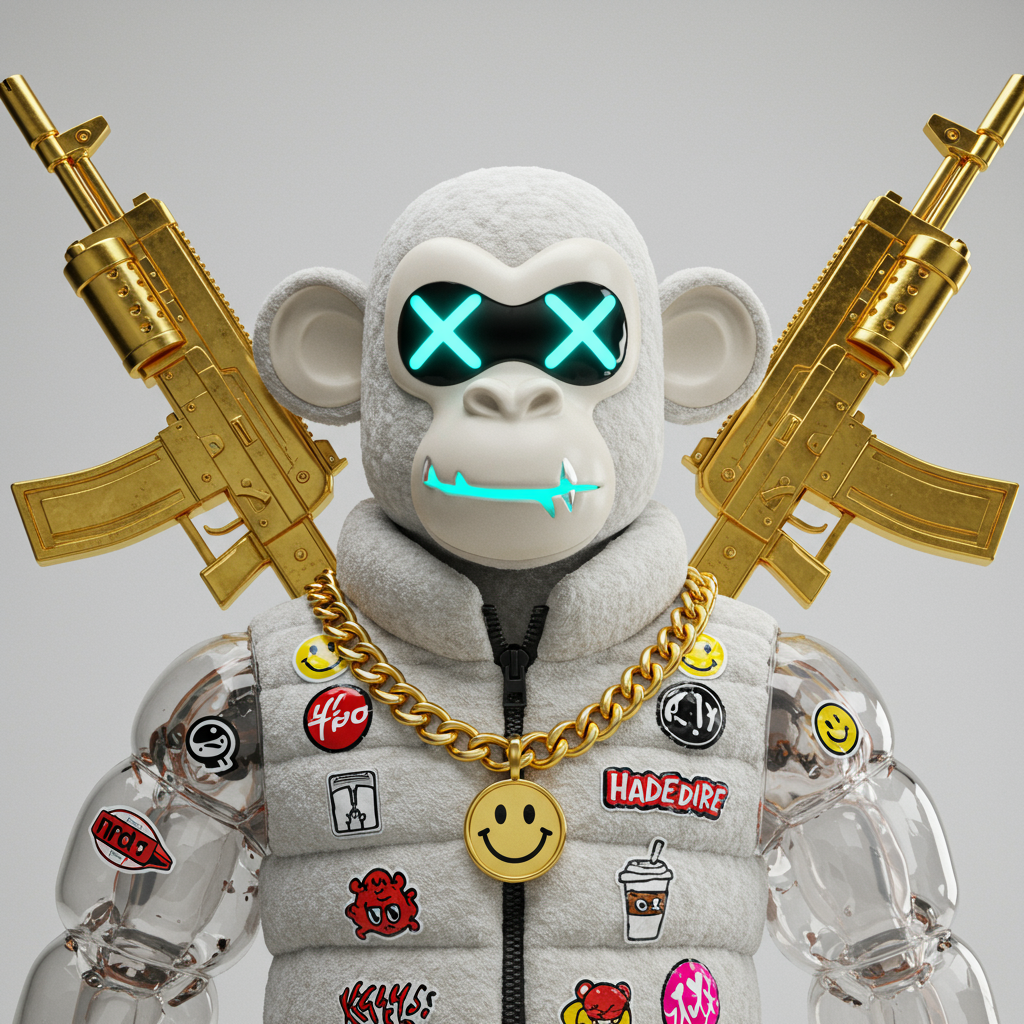 Edgy 3D Ape Character With Golden Guns And Streetwear