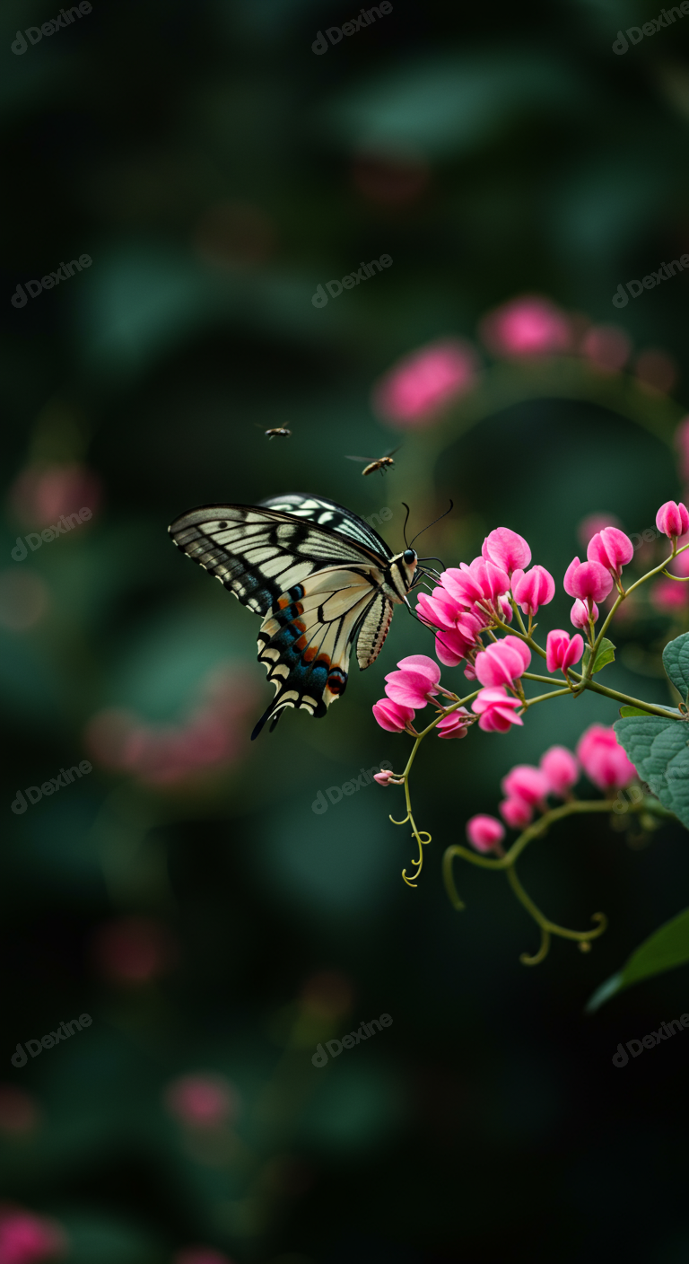 Elegant Butterfly Perched On Vibrant Pink Flowers