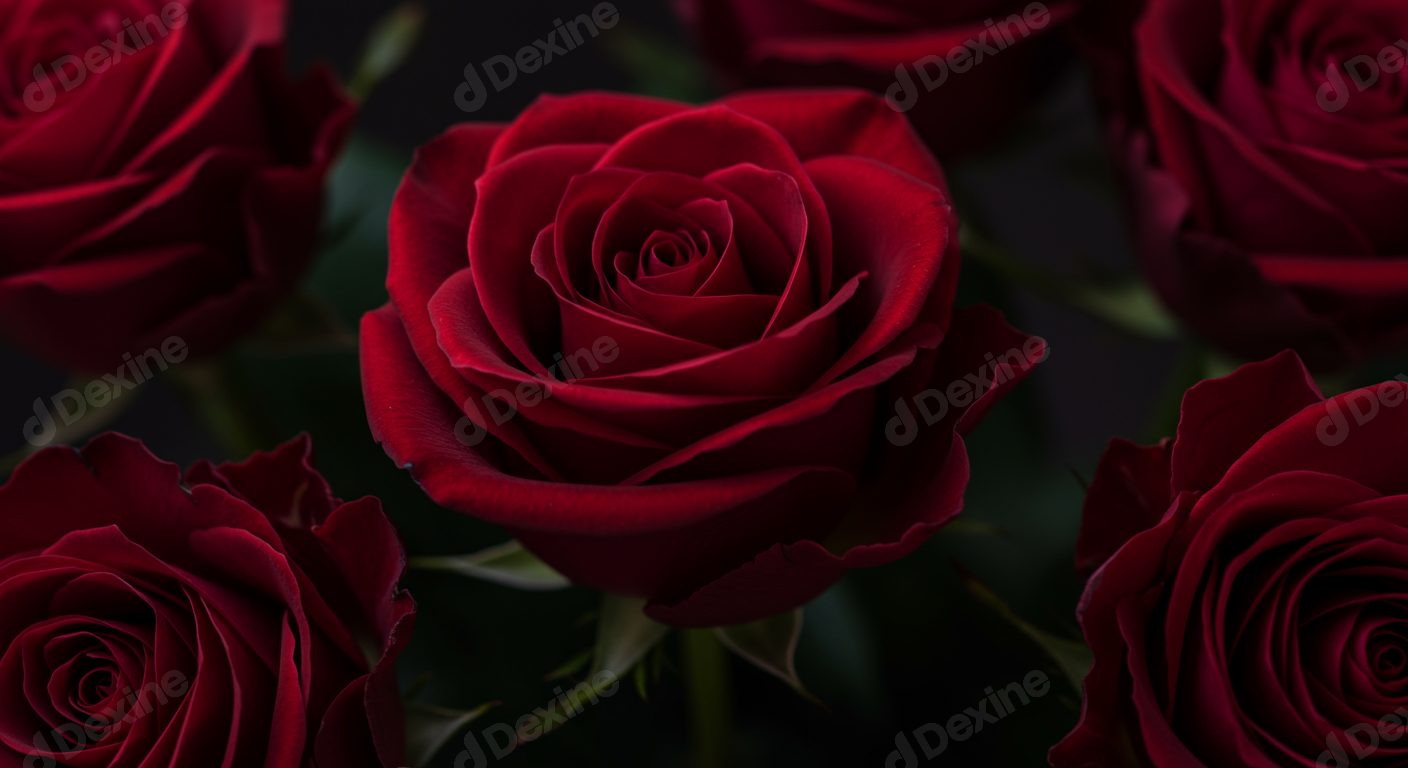 Elegant Dark Red Roses Bouquet Against A Black Background