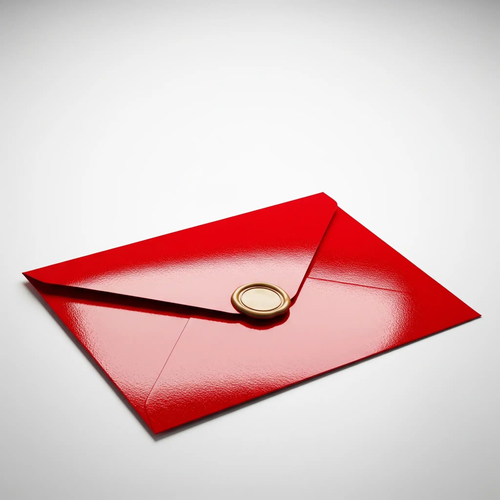 Elegant Red Envelope With Gold Wax Seal On White Background