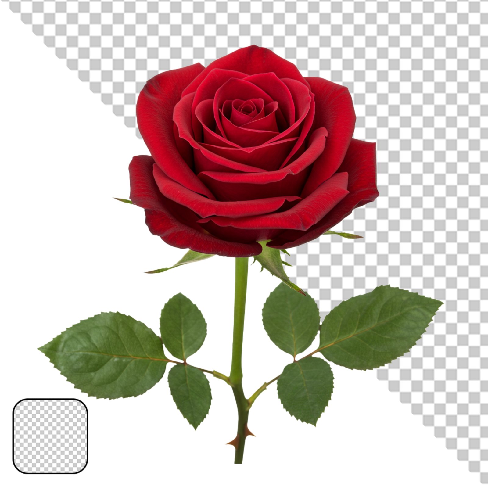 Elegant Red Rose Blossom With Green Leaves Transparent PNG