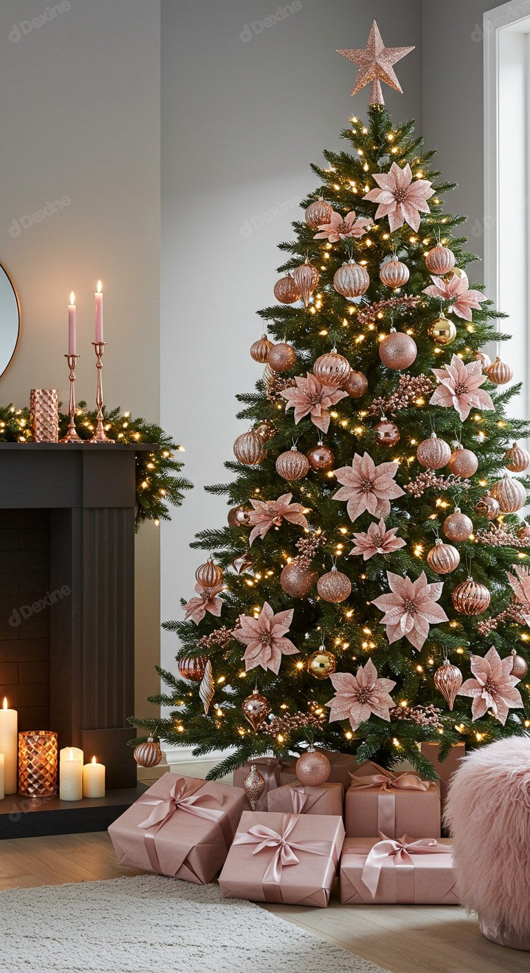 Elegant Rose Gold Christmas Tree Decorations Festive Season Vibe