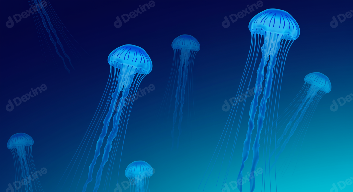 Ethereal Blue Jellyfish Swimming In Deep Blue Ocean Water
