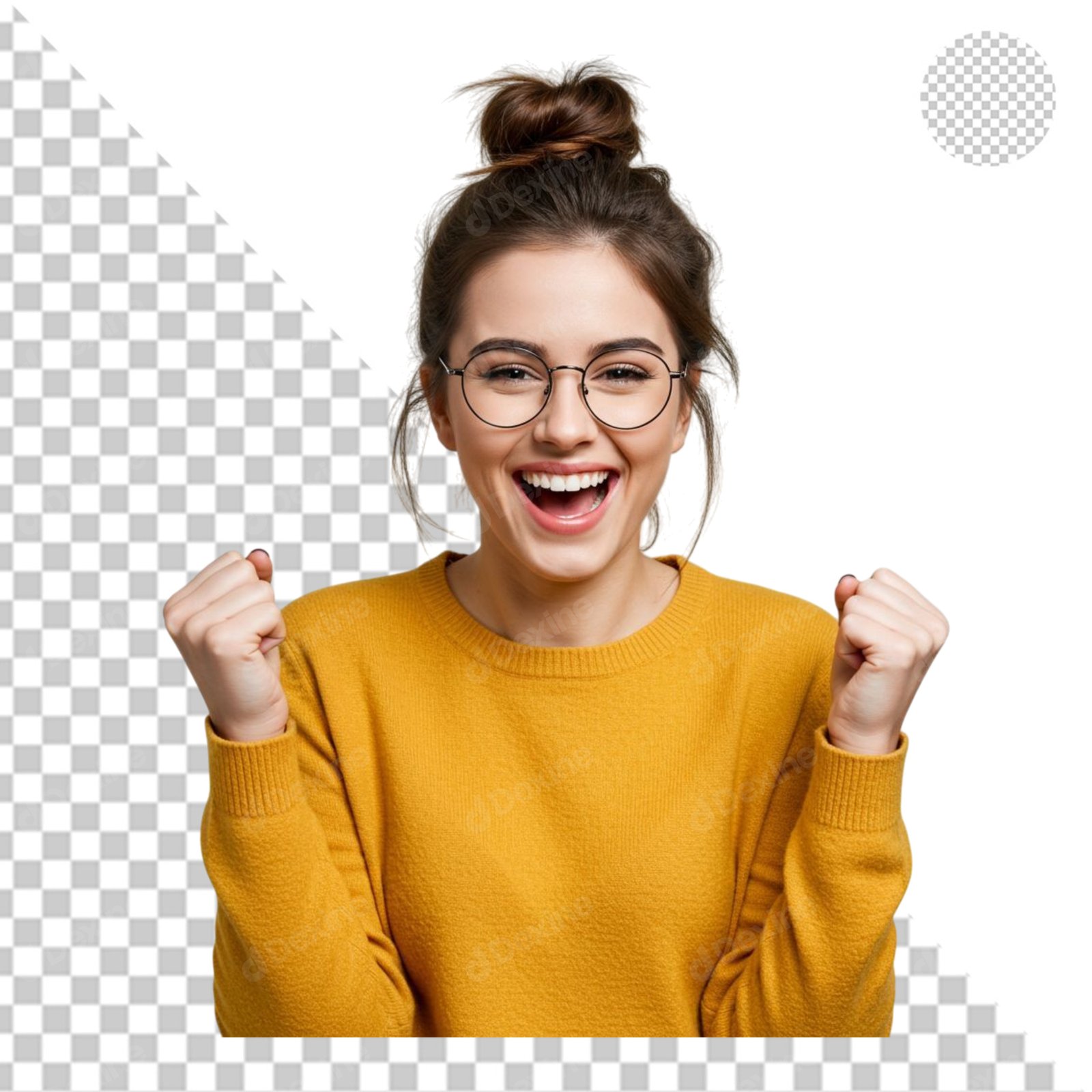 Excited Young Woman Celebrating Victory With Transparent Background PNG