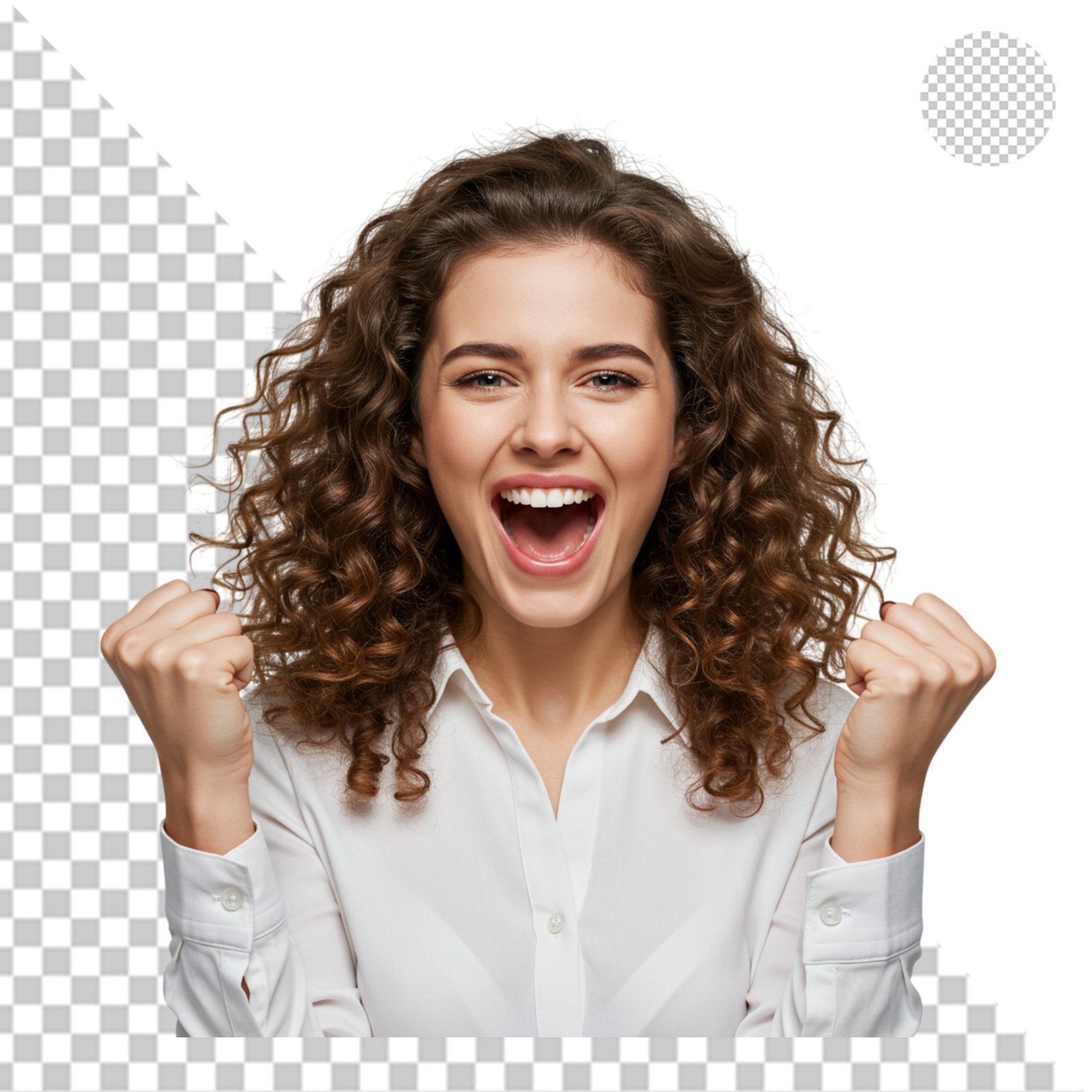 Excited Young Woman Cheering Triumphantly Isolated On Transparent Background