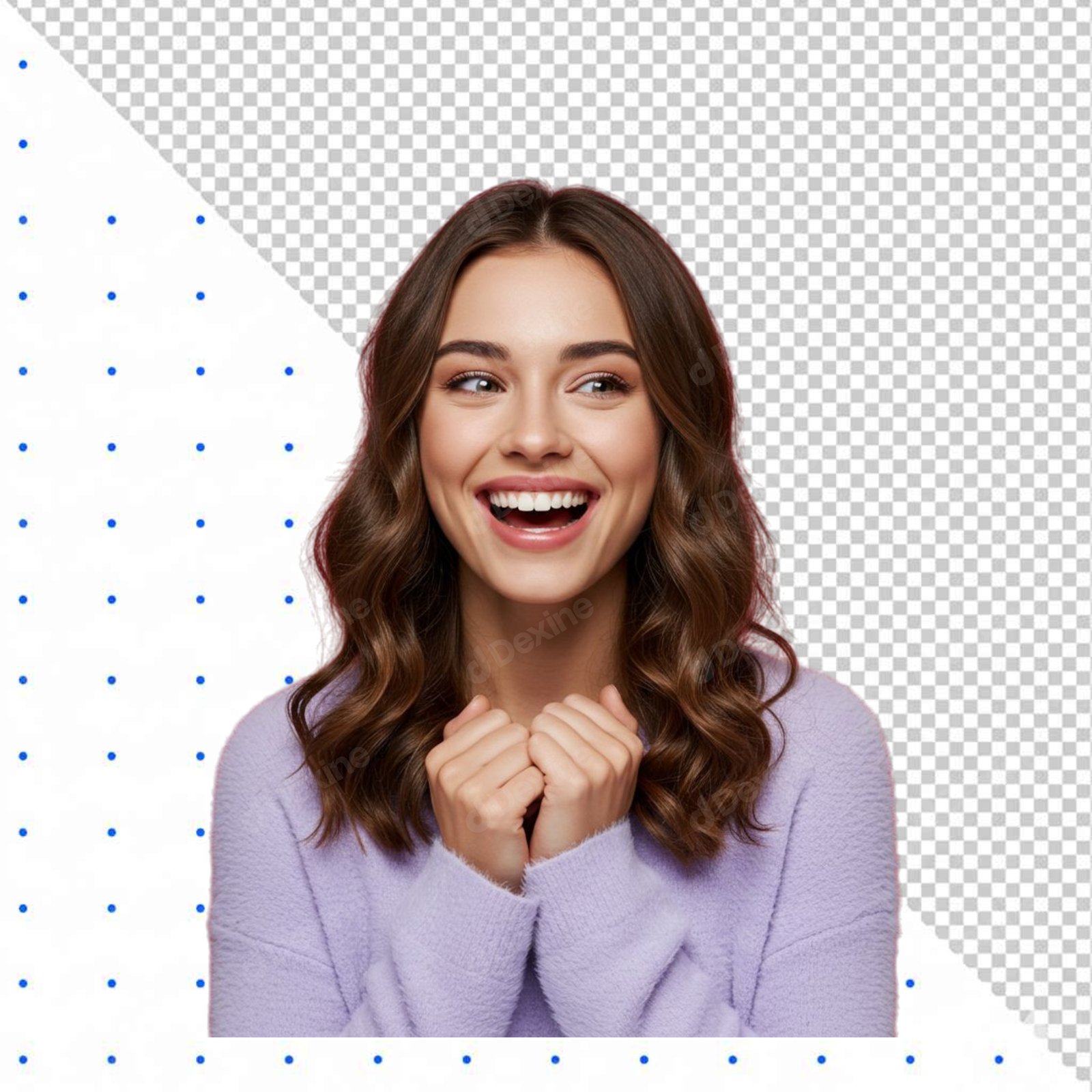 Excited Young Woman Laughing With Clasped Hands Transparent PNG Cutout