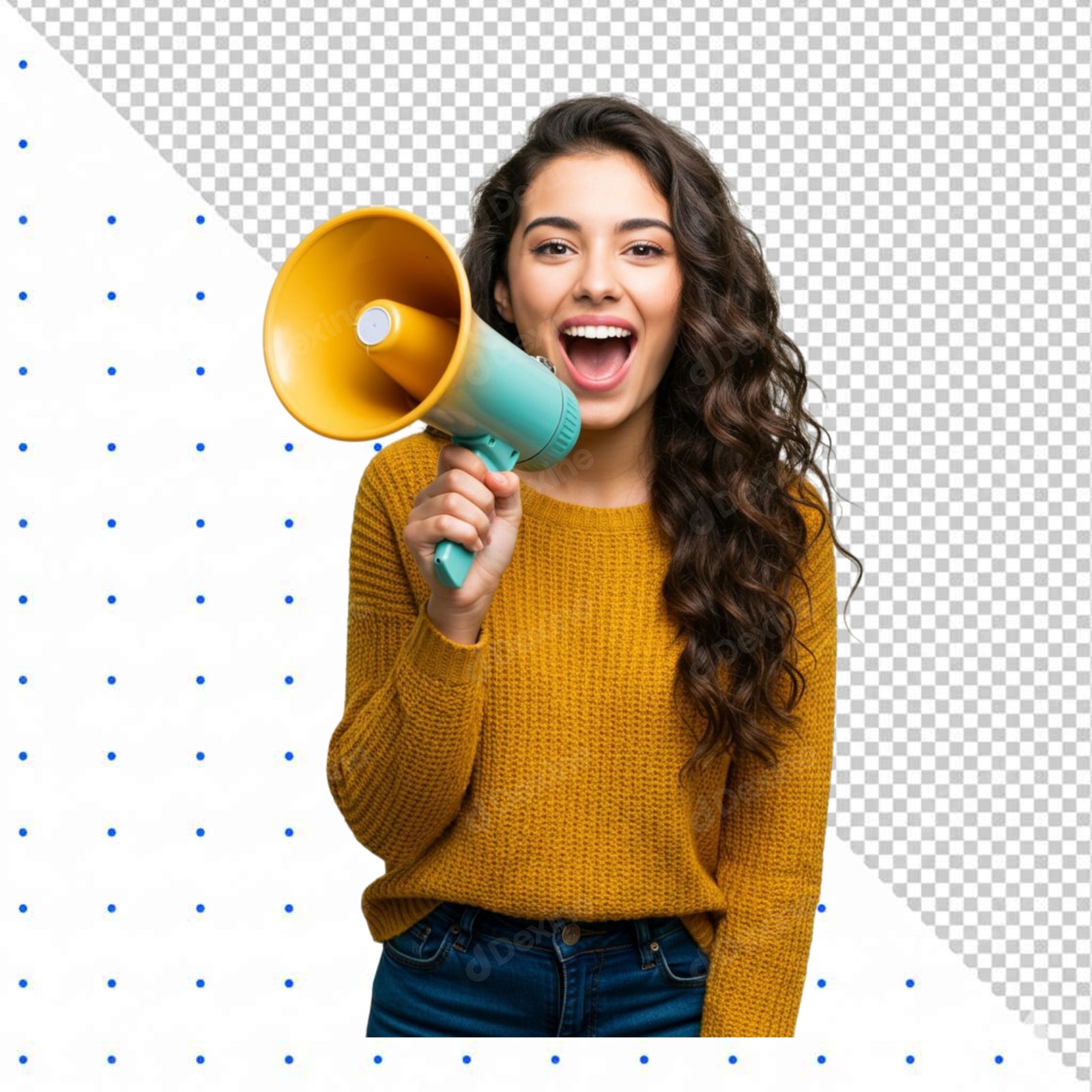 Excited Young Woman Shouting Into Megaphone Isolated Transparent PNG