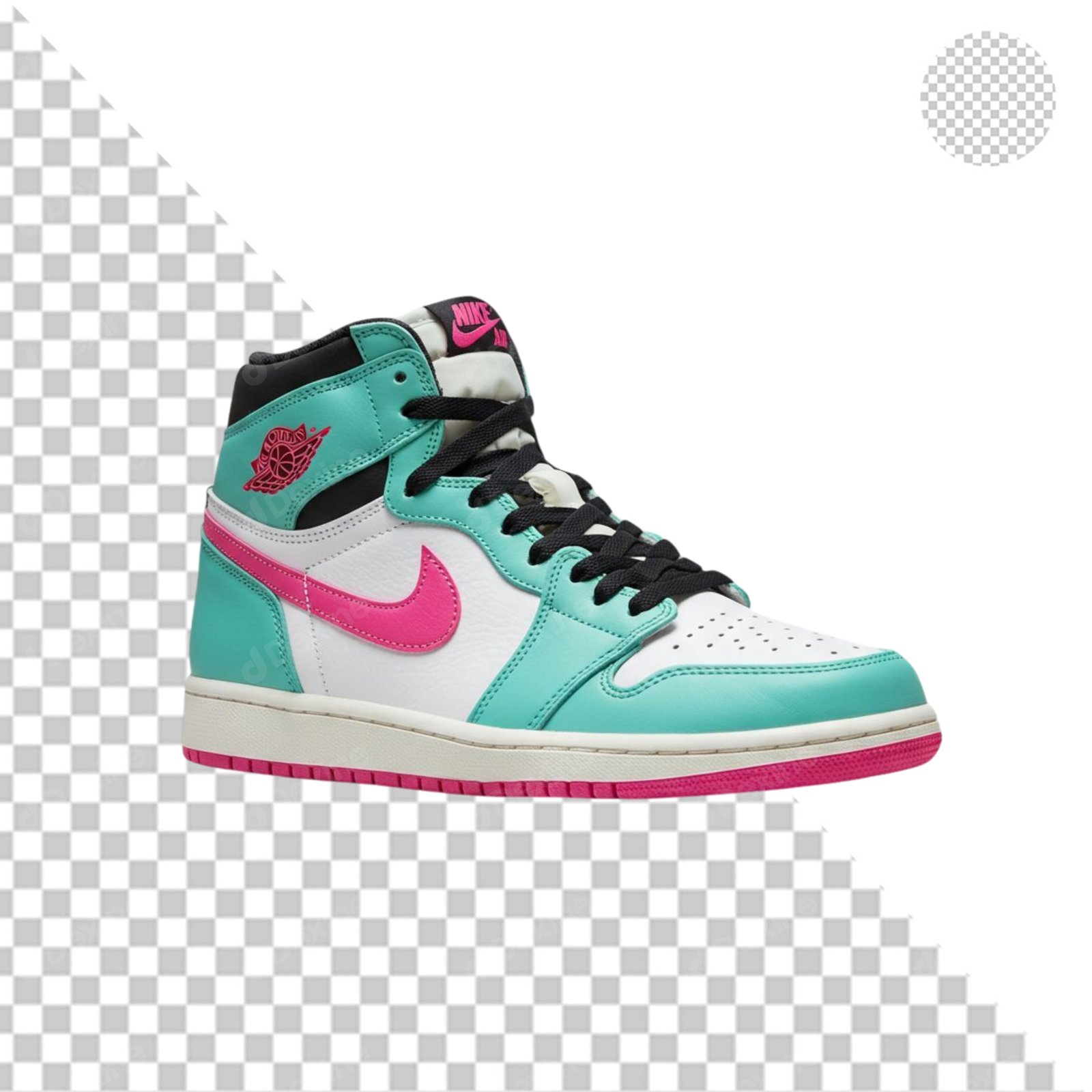 Fashionable High Top Sneaker Isolated Transparent PNG With Pink And Teal Accents