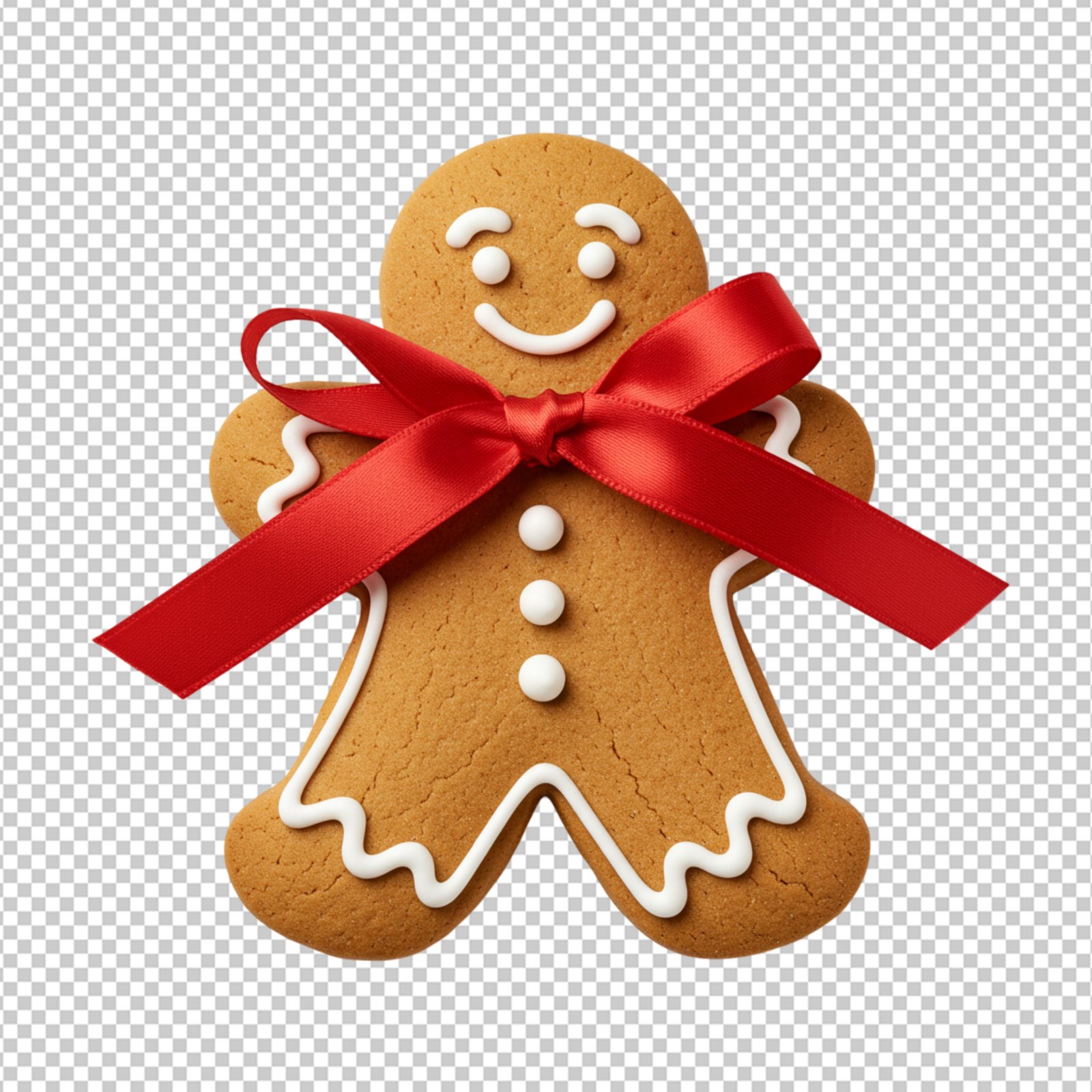 Festive Gingerbread Man Cookie With Red Ribbon Isolated PNG